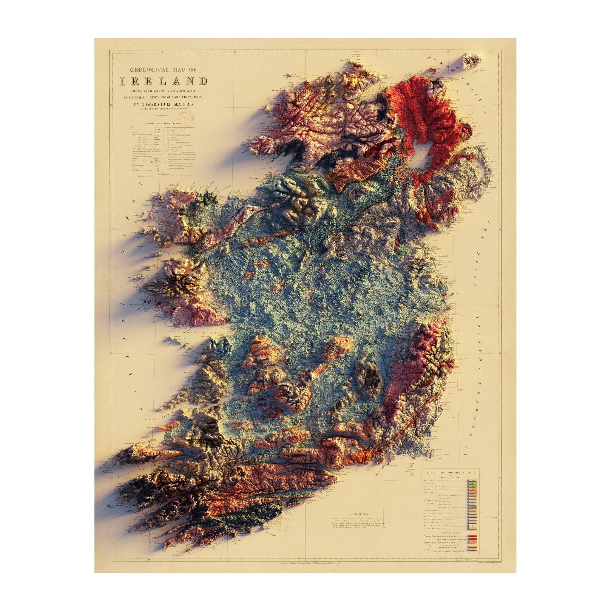 Ireland 1878 Shaded Relief Map - Muir Way - Vintage Relief