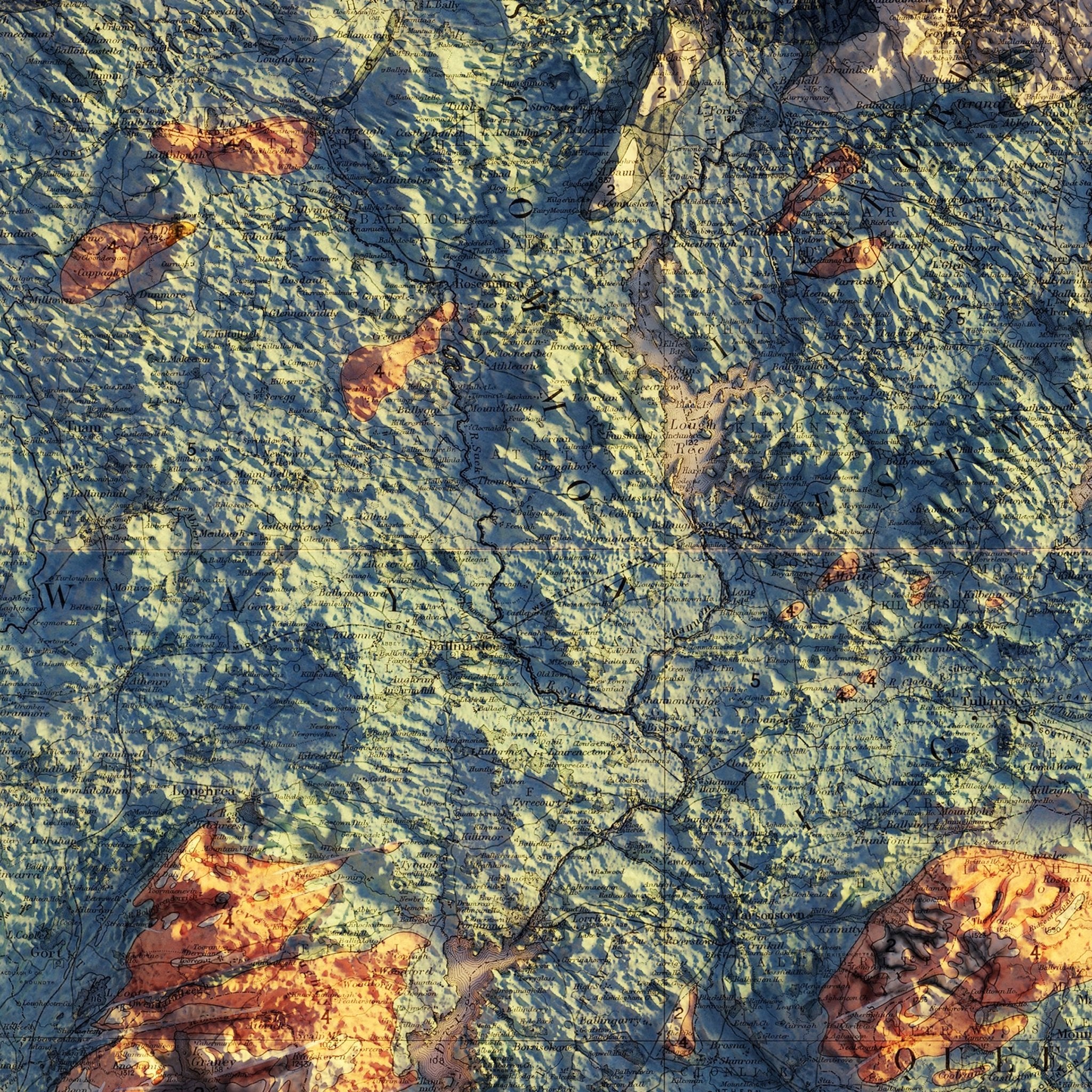 Ireland 1878 Shaded Relief Map - Muir Way - Vintage Relief