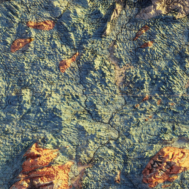 Ireland 1878 Shaded Relief Map - Muir Way - Vintage Relief