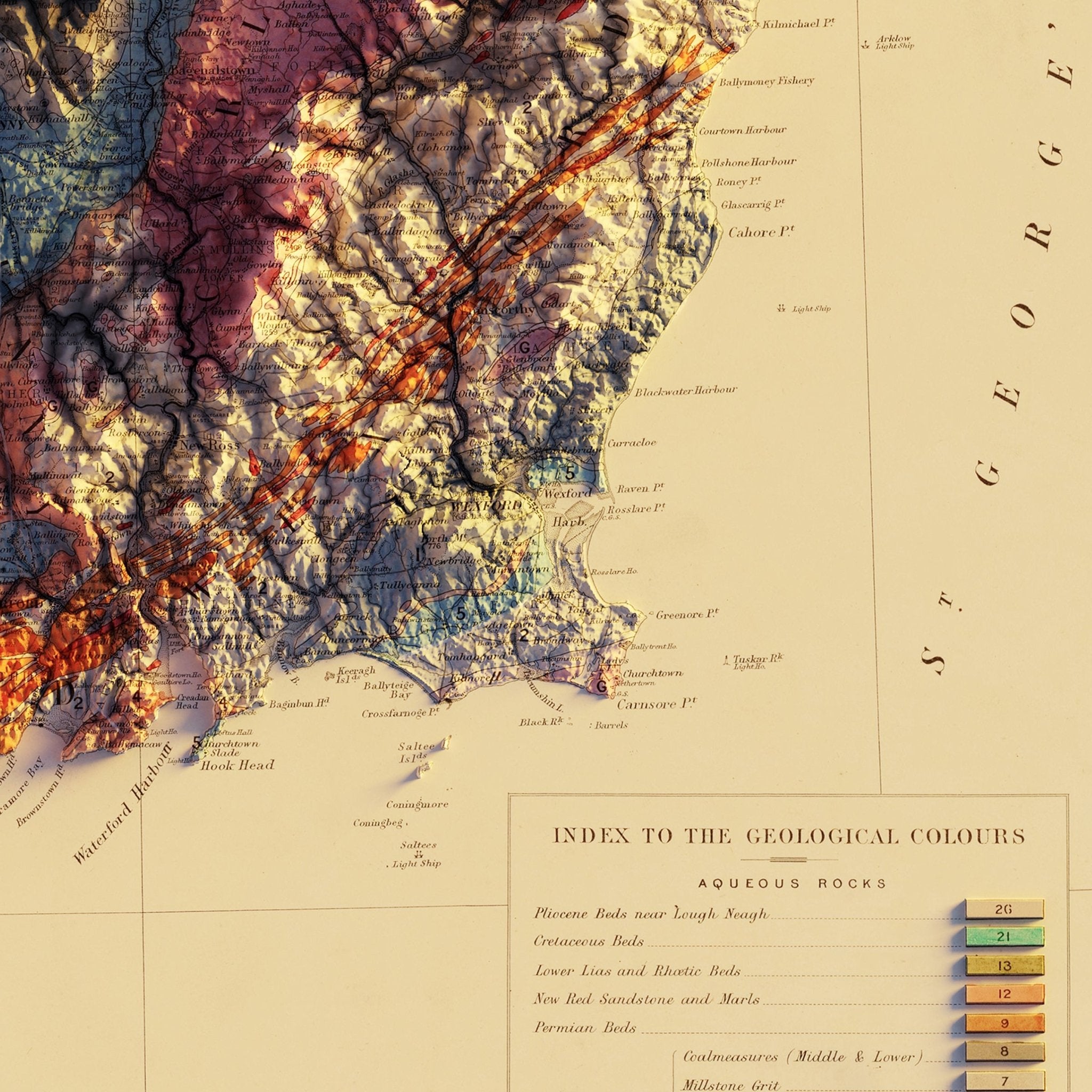 Ireland 1878 Shaded Relief Map - Muir Way - Vintage Relief