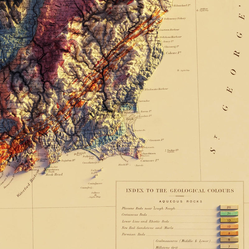 Ireland 1878 Shaded Relief Map - Muir Way - Vintage Relief