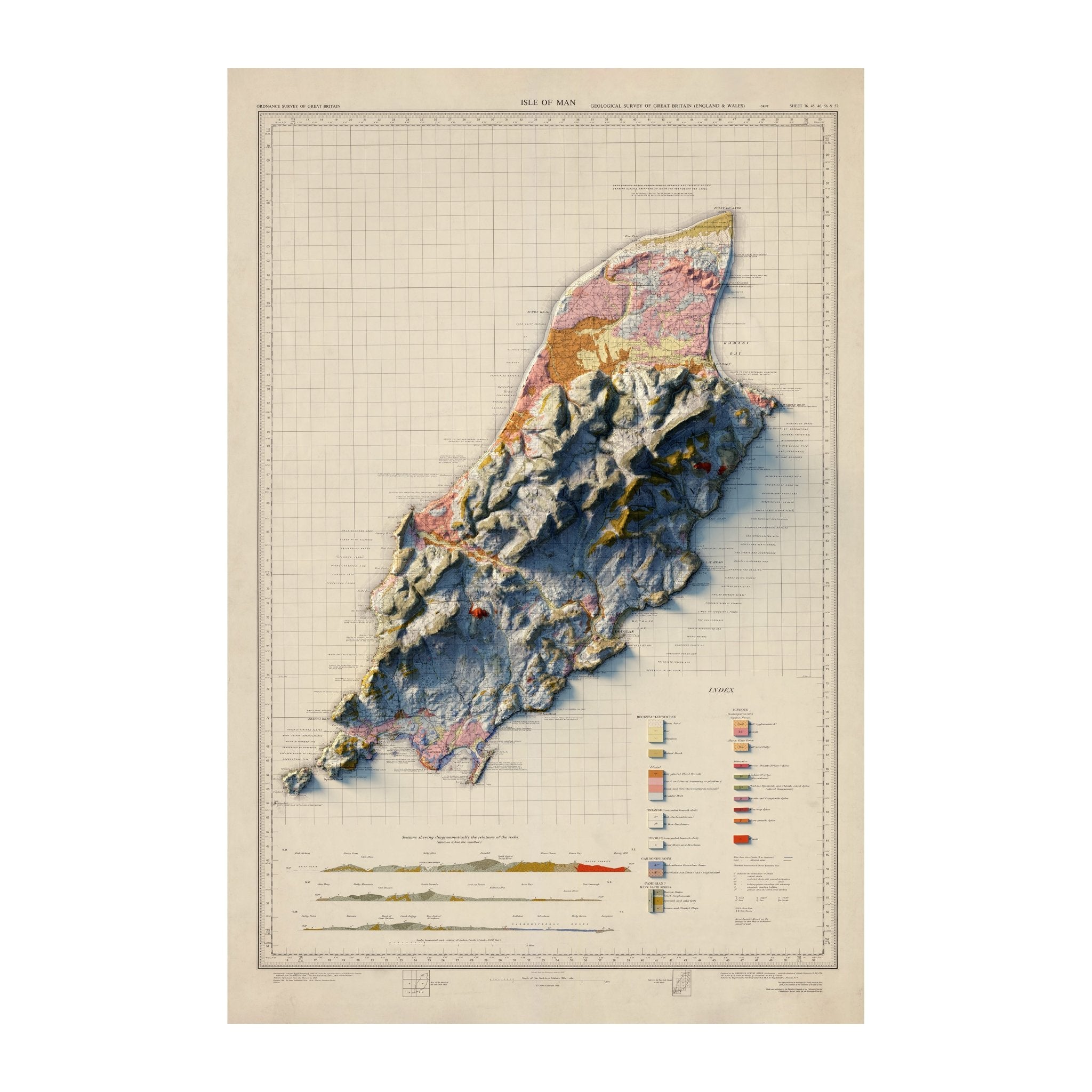 Isle of Man 1966 Shaded Relief Map - Muir Way - Vintage Relief