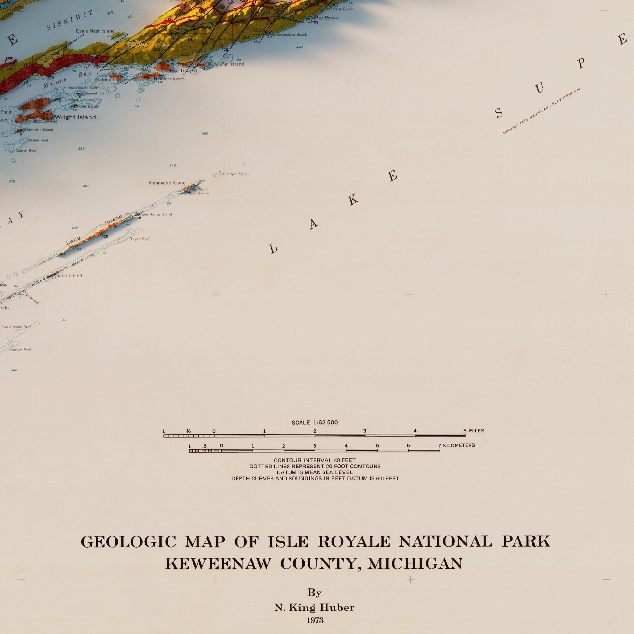 Isle Royale National Park 1973 Shaded Relief Map - Muir Way - Vintage Relief