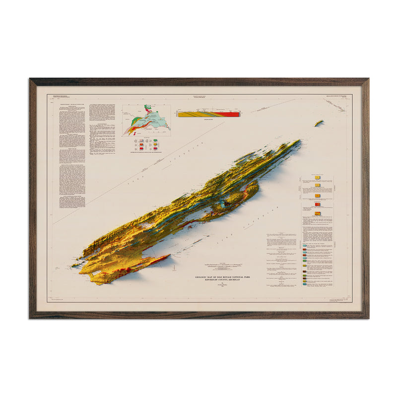 Isle Royale National Park 1973 Shaded Relief Map - Muir Way - Vintage Relief