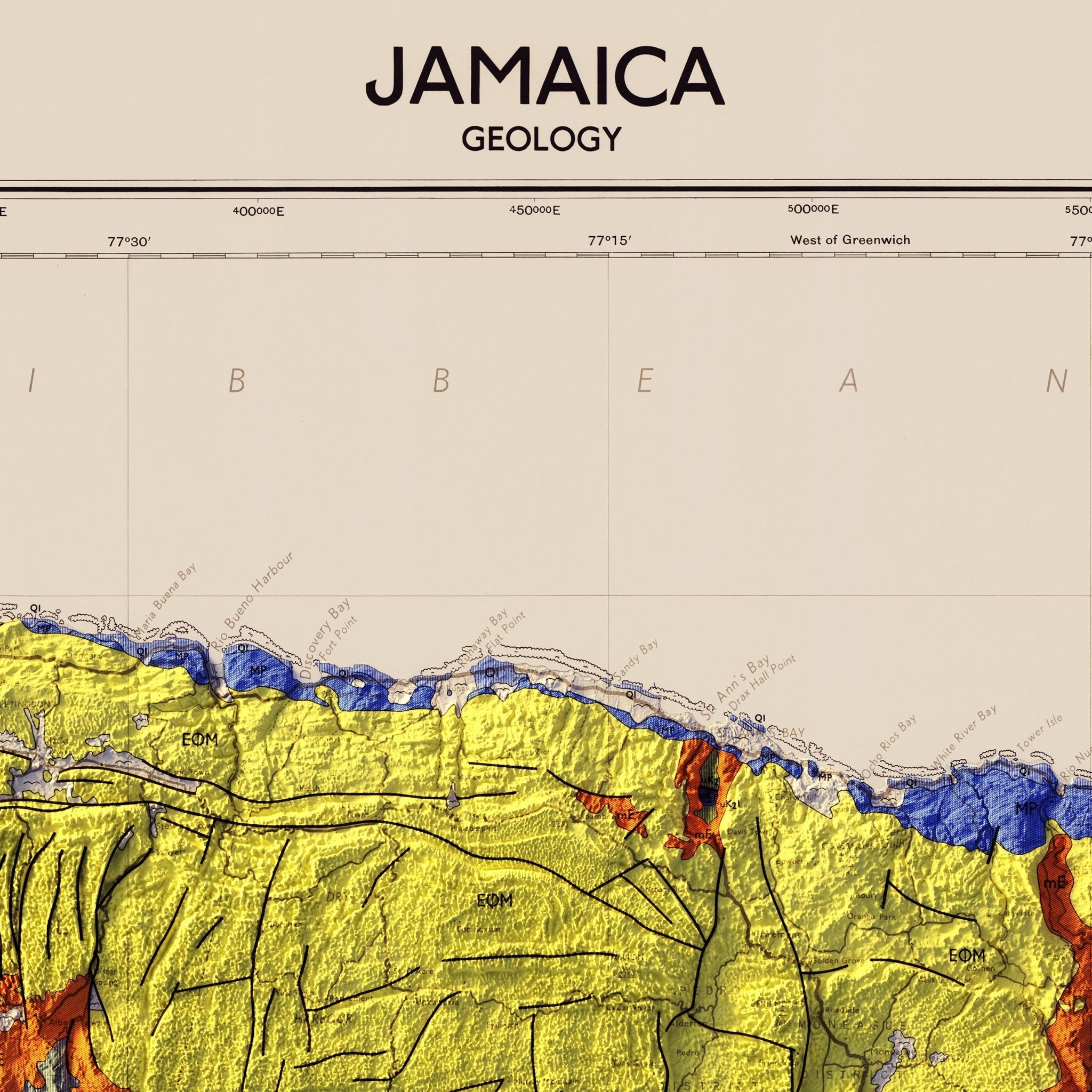 Jamaica 1958 Shaded Relief Map - Muir Way - Vintage Relief