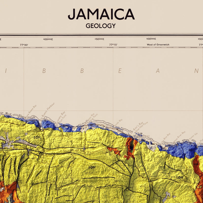 Jamaica 1958 Shaded Relief Map - Muir Way - Vintage Relief