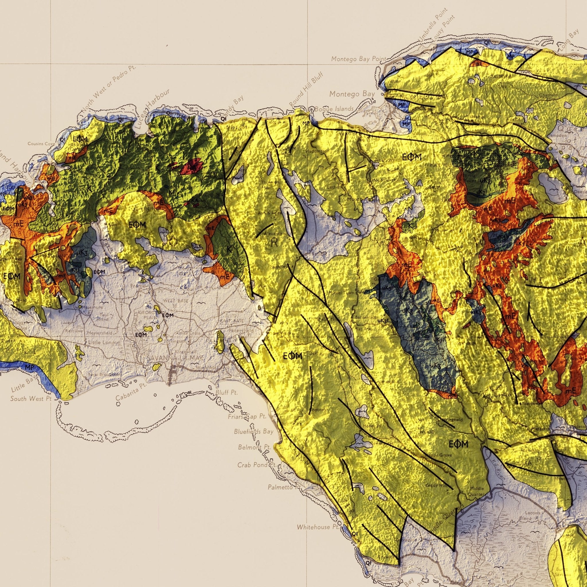 Jamaica 1958 Shaded Relief Map - Muir Way - Vintage Relief