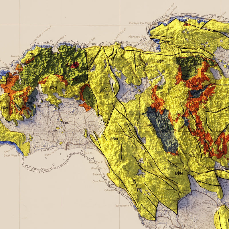 Jamaica 1958 Shaded Relief Map - Muir Way - Vintage Relief