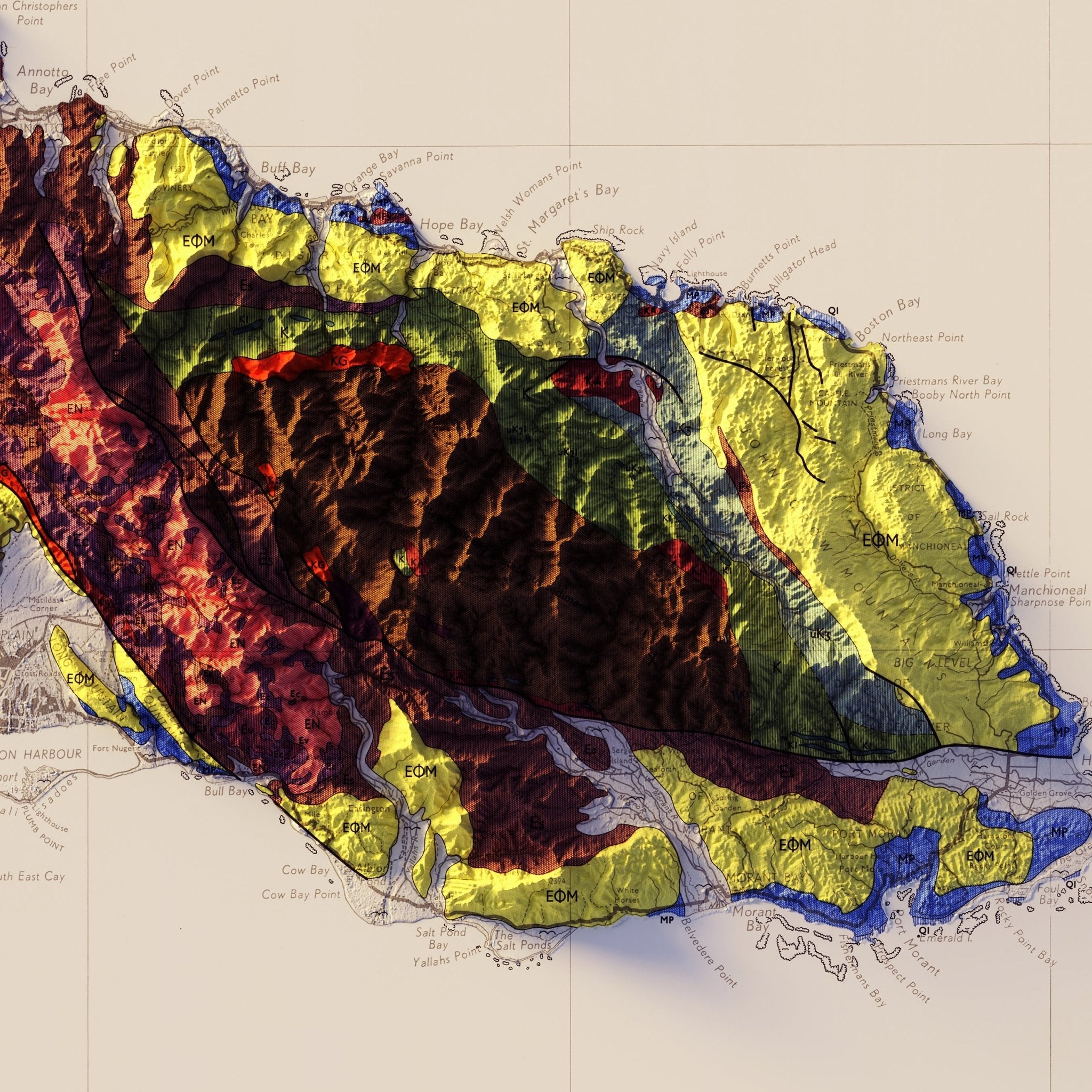 Jamaica 1958 Shaded Relief Map - Muir Way - Vintage Relief
