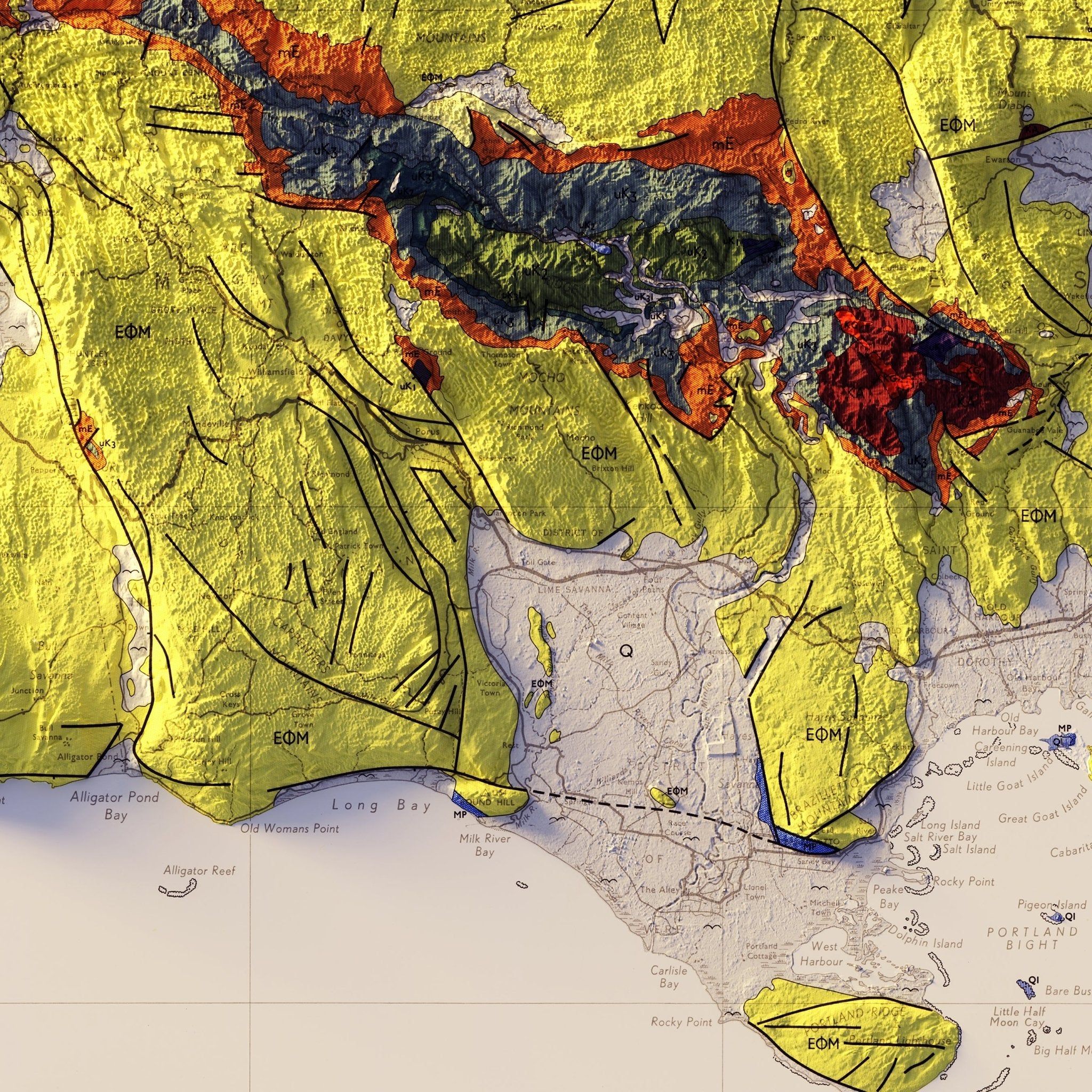 Jamaica 1958 Shaded Relief Map - Muir Way - Vintage Relief