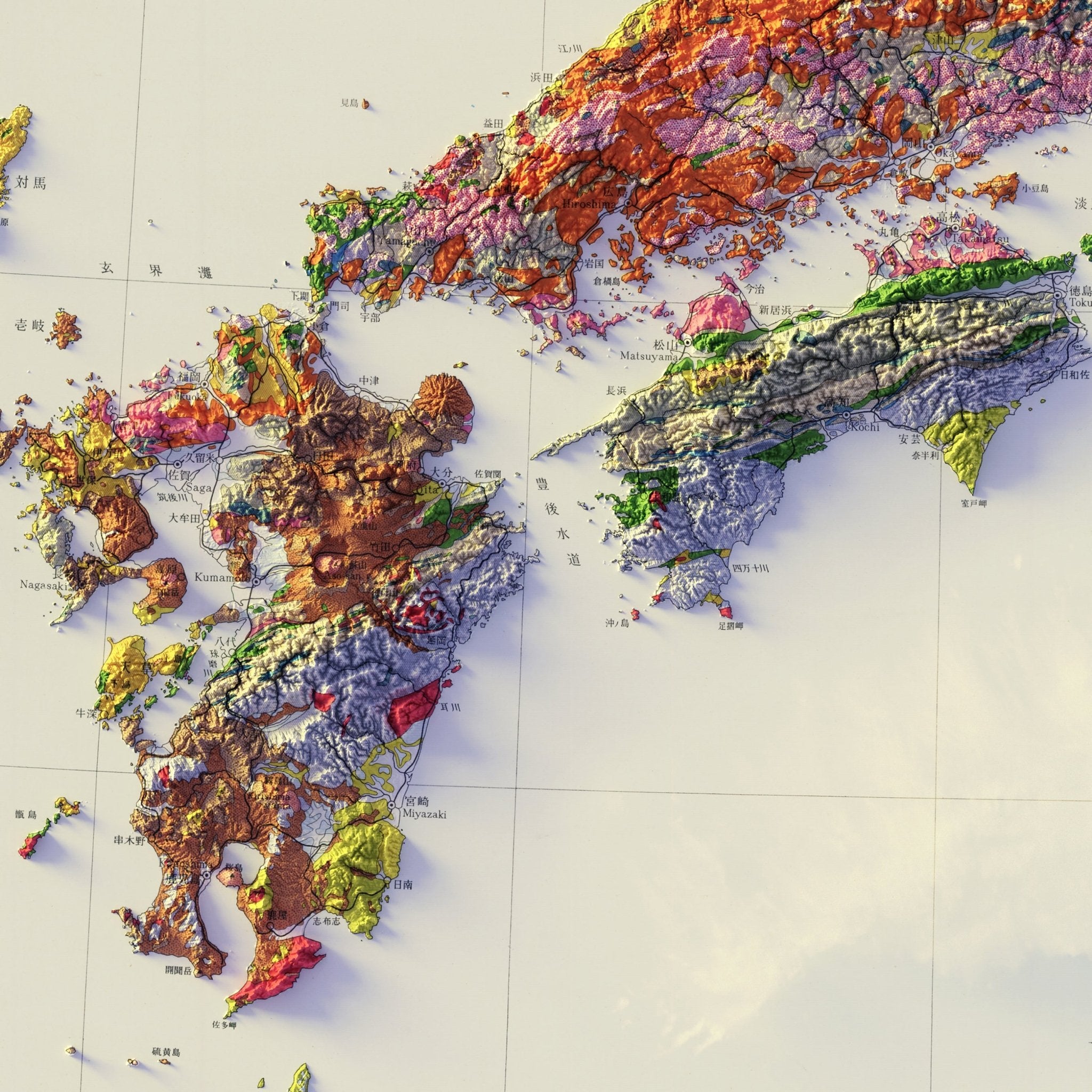 Japan 1956 Shaded Relief Map - Muir Way - Vintage Relief