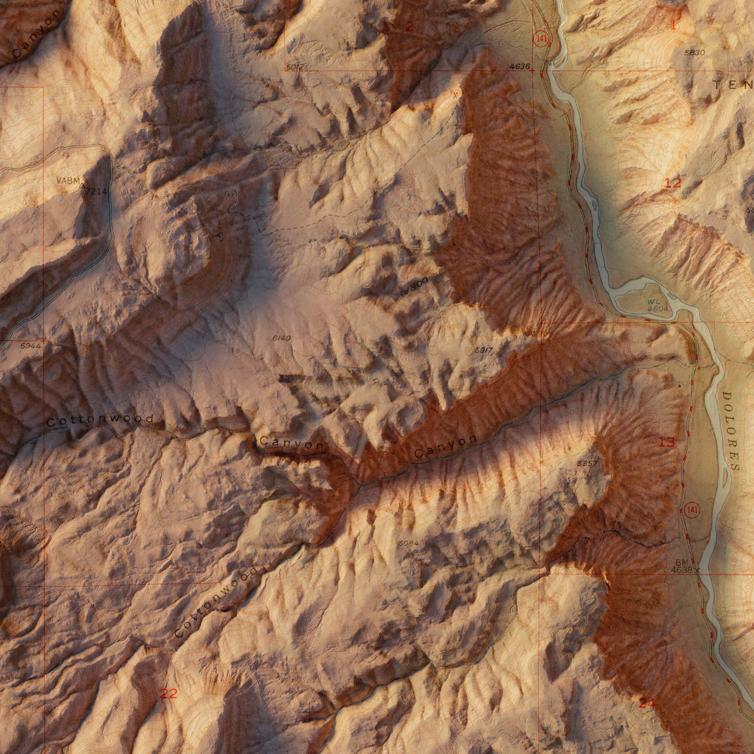 Juanita Arch, Colorado 1949 Shaded Relief Map - Muir Way - Vintage Relief