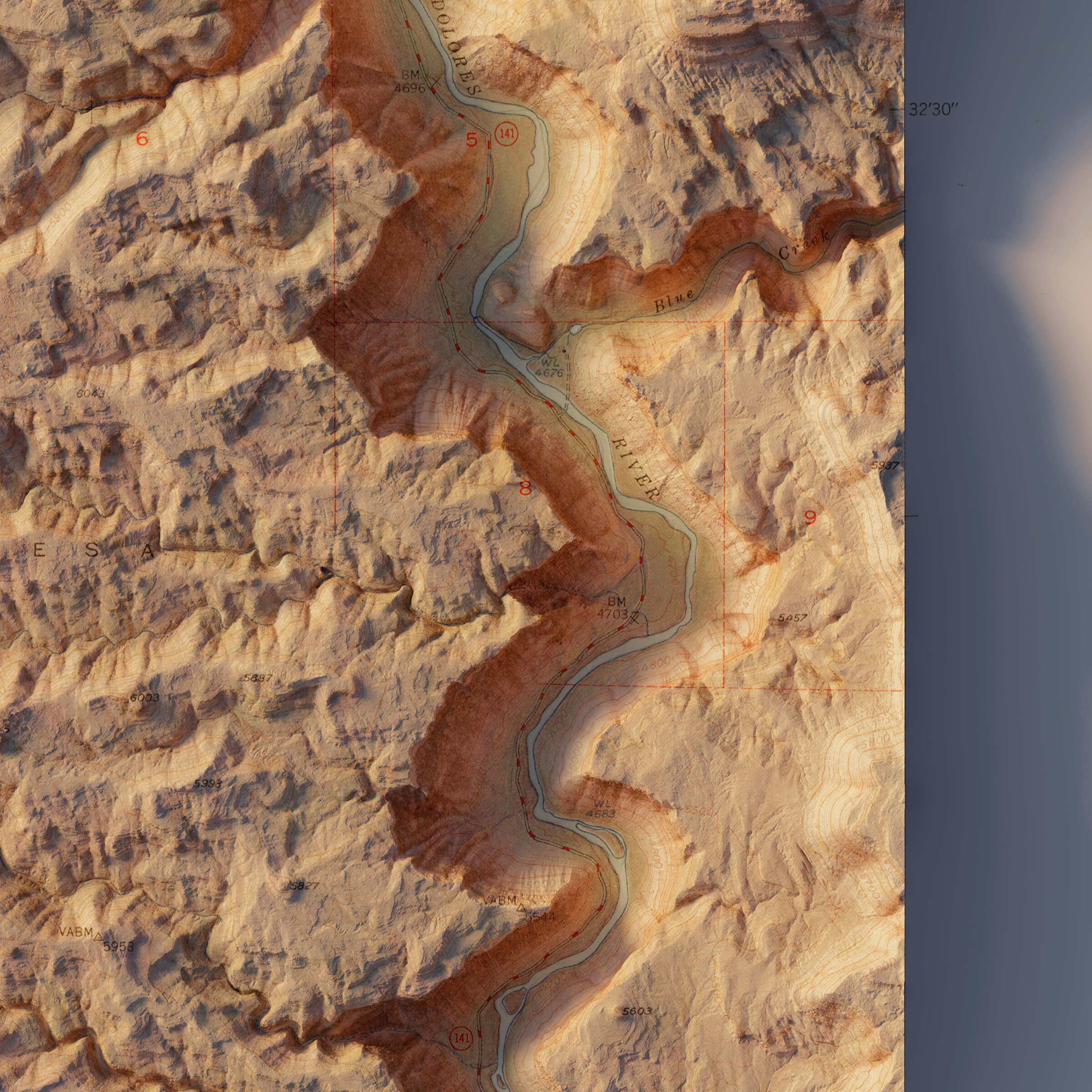 Juanita Arch, Colorado 1949 Shaded Relief Map - Muir Way - Vintage Relief