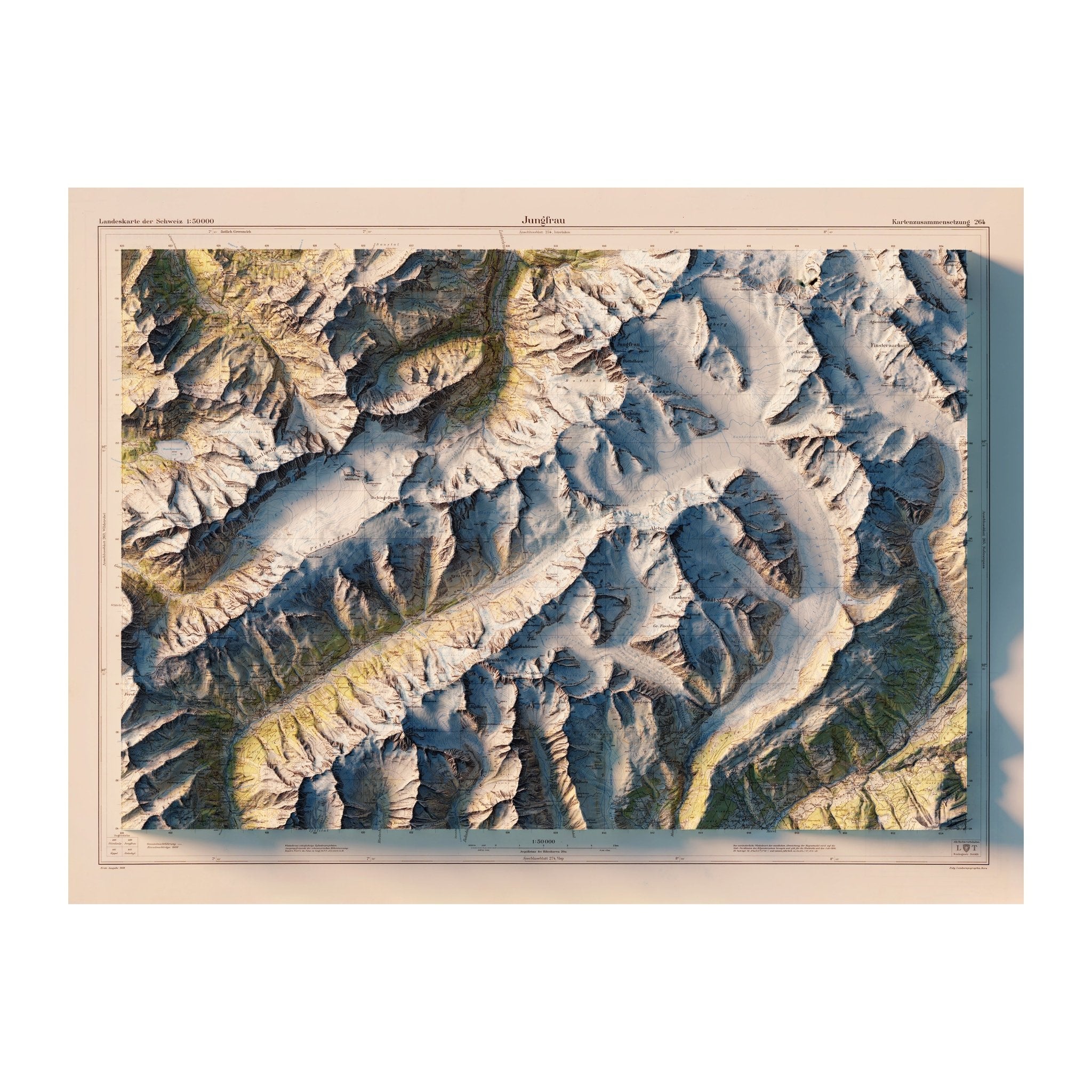 Jungfrau 1956 Shaded Relief Map - Muir Way - Vintage Relief