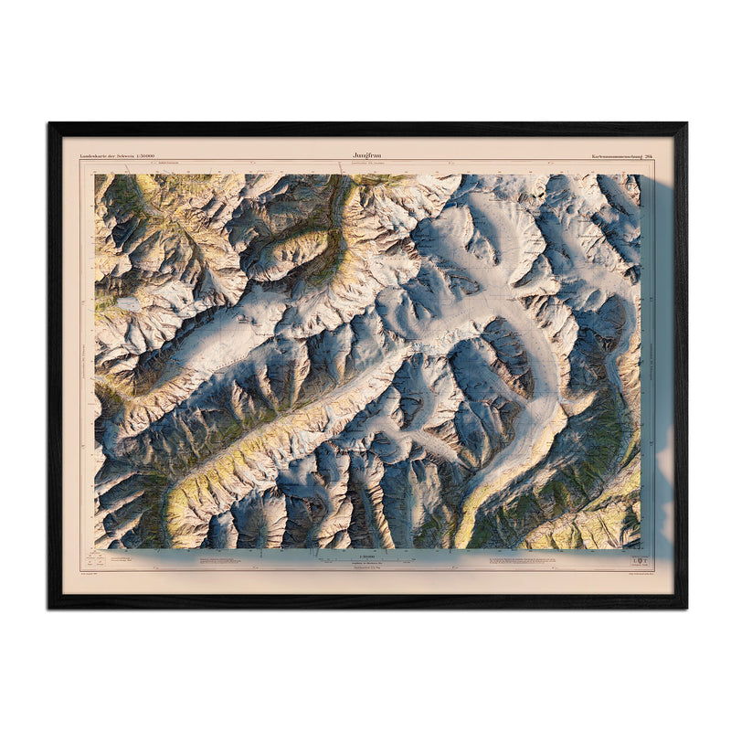 Jungfrau 1956 Shaded Relief Map - Muir Way - Vintage Relief
