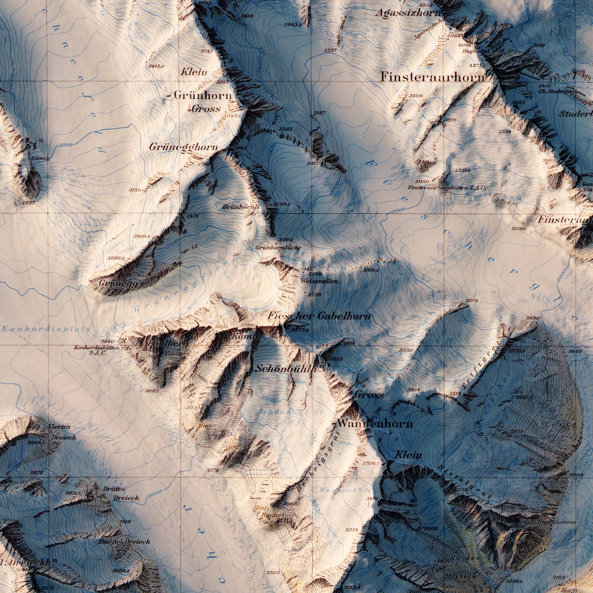 Jungfrau 1956 Shaded Relief Map - Muir Way - Vintage Relief