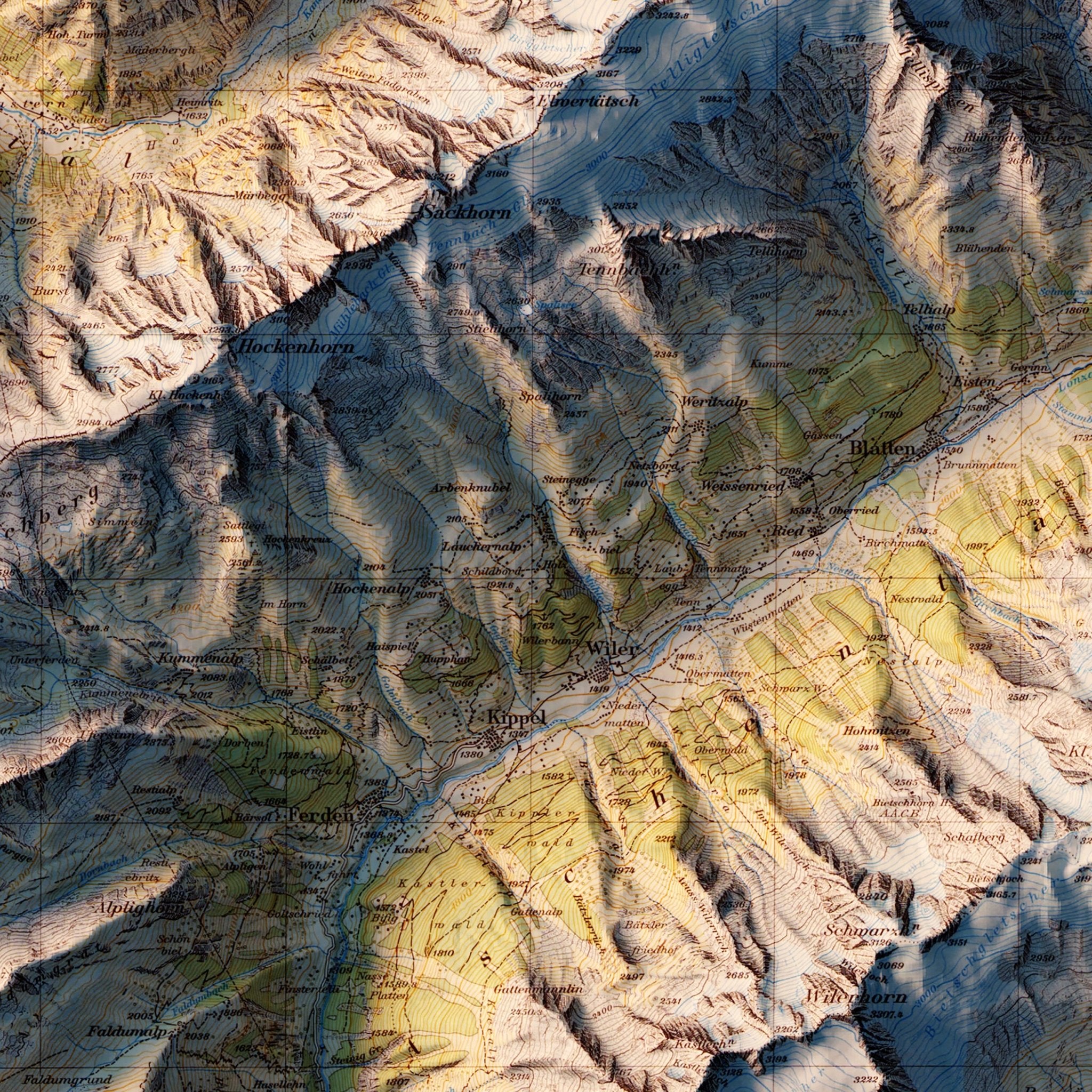 Jungfrau 1956 Shaded Relief Map - Muir Way - Vintage Relief