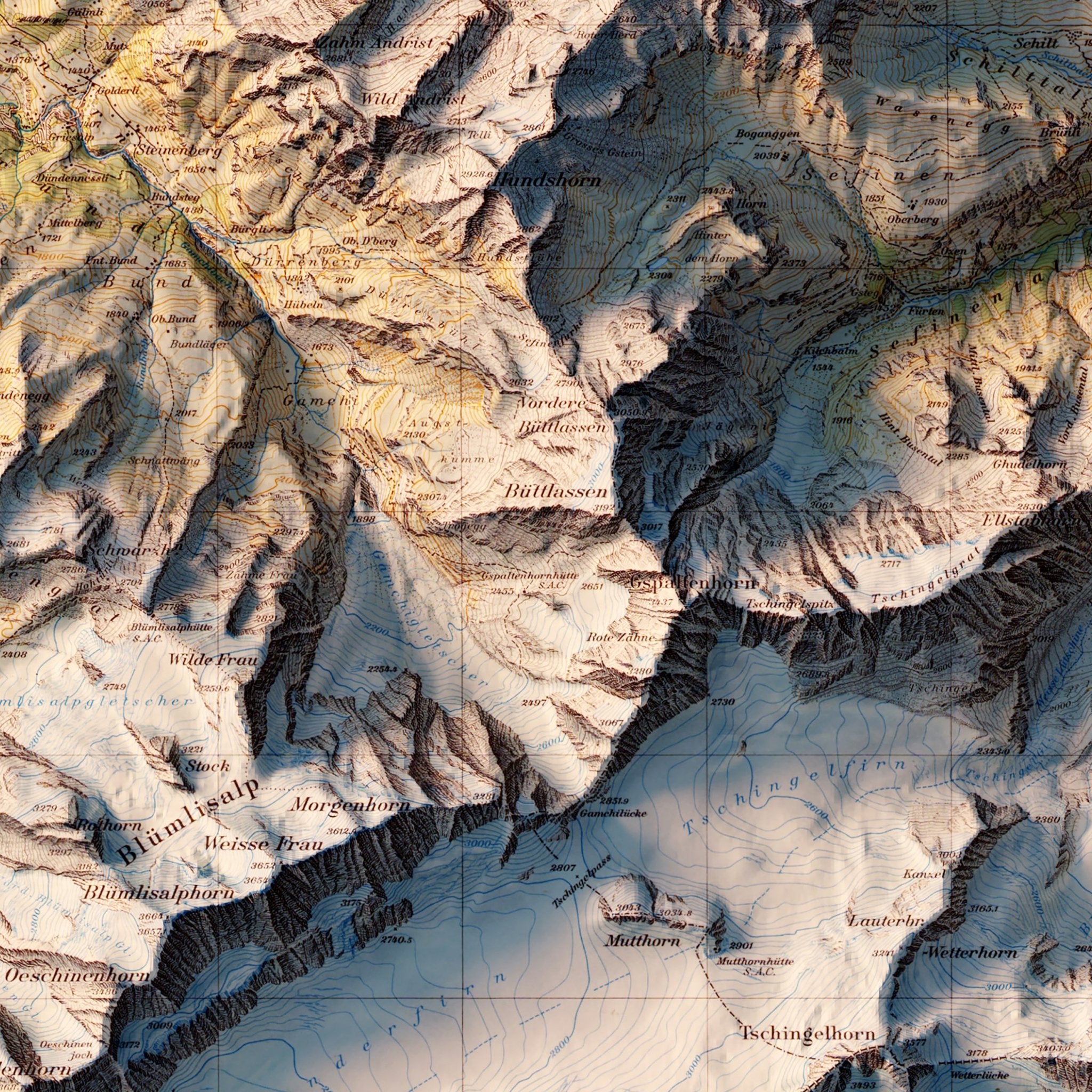Jungfrau 1956 Shaded Relief Map - Muir Way - Vintage Relief