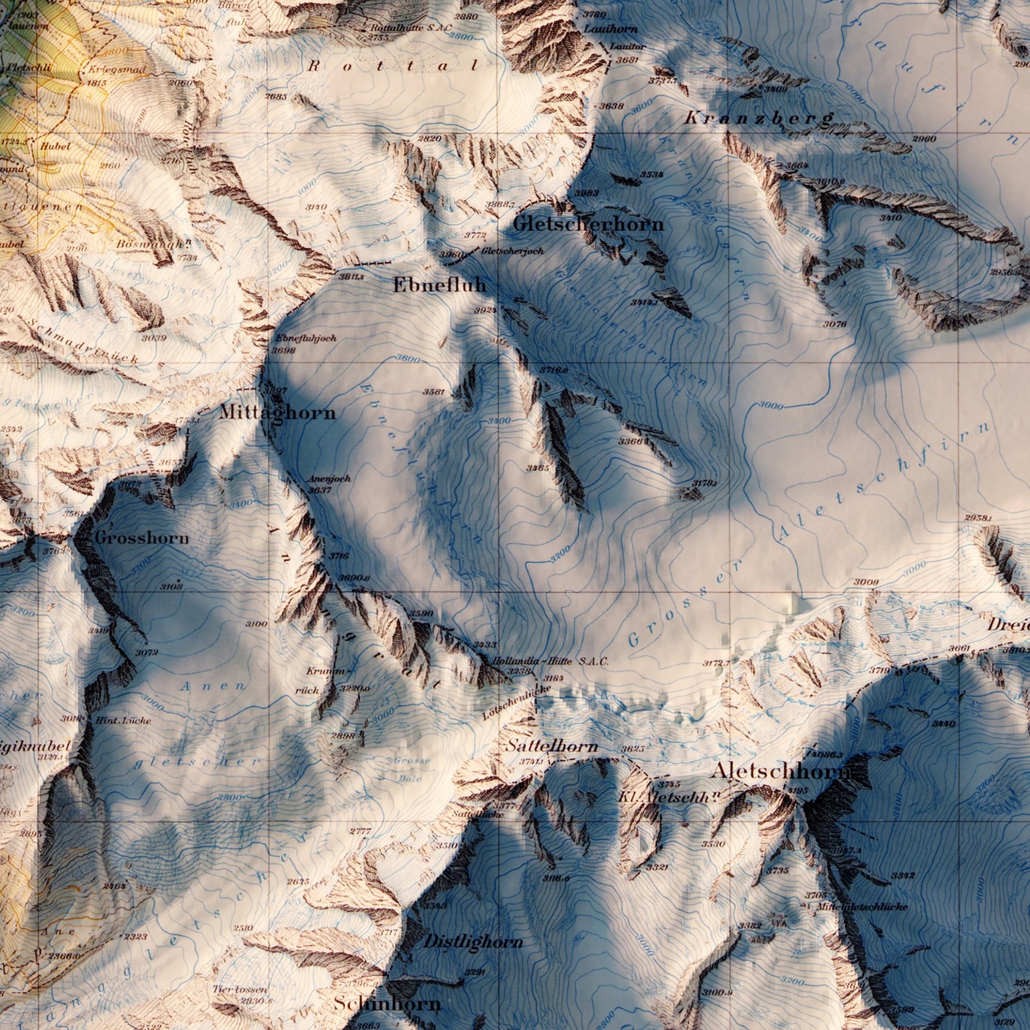 Jungfrau 1956 Shaded Relief Map - Muir Way - Vintage Relief