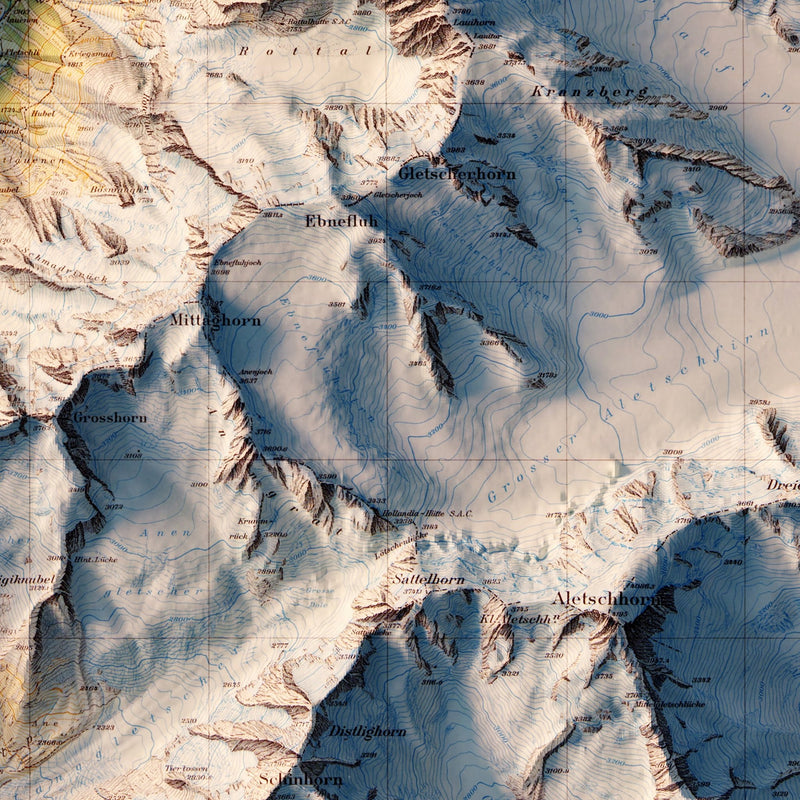 Jungfrau 1956 Shaded Relief Map - Muir Way - Vintage Relief