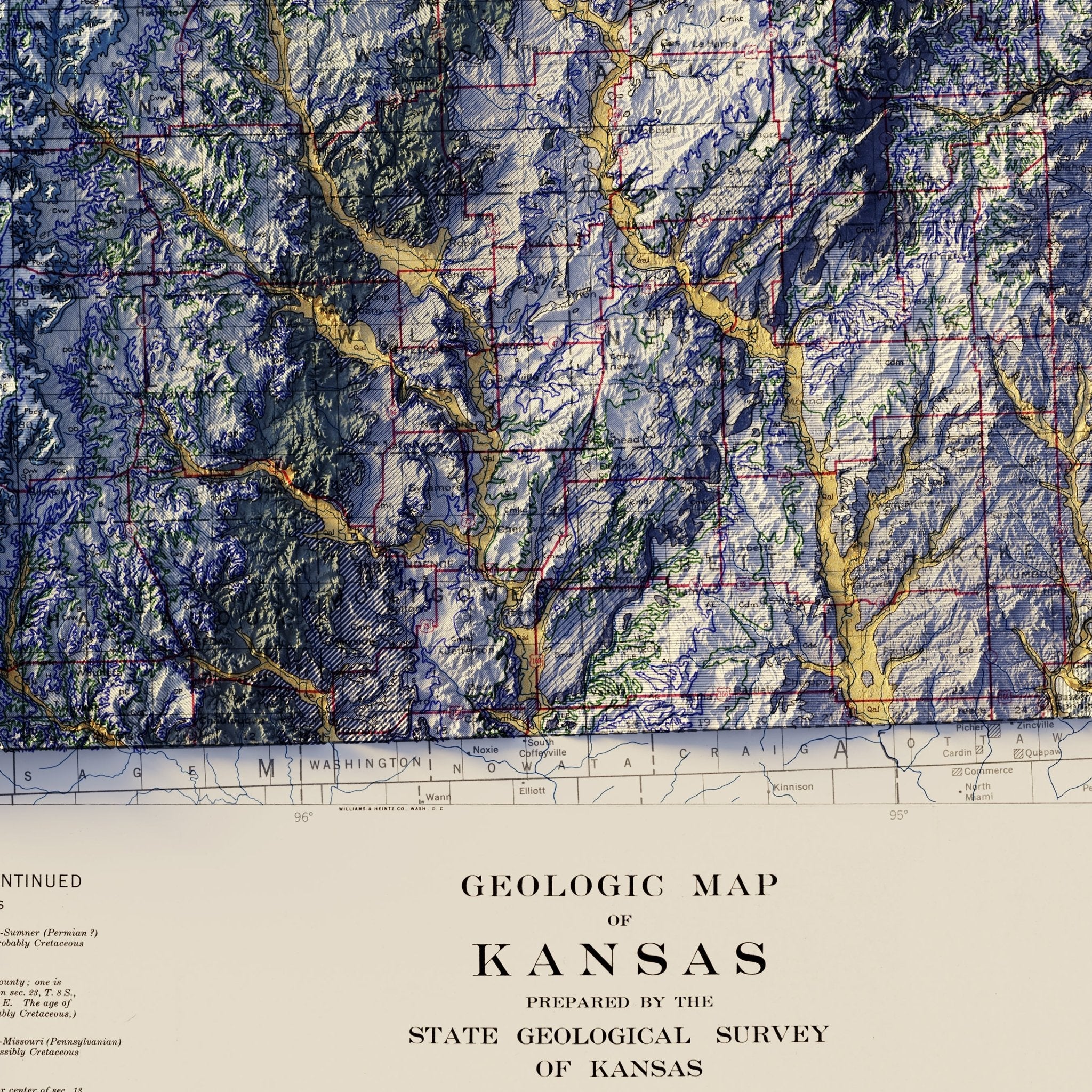 Kansas 1937 Shaded Relief Map - Muir Way - Vintage Relief