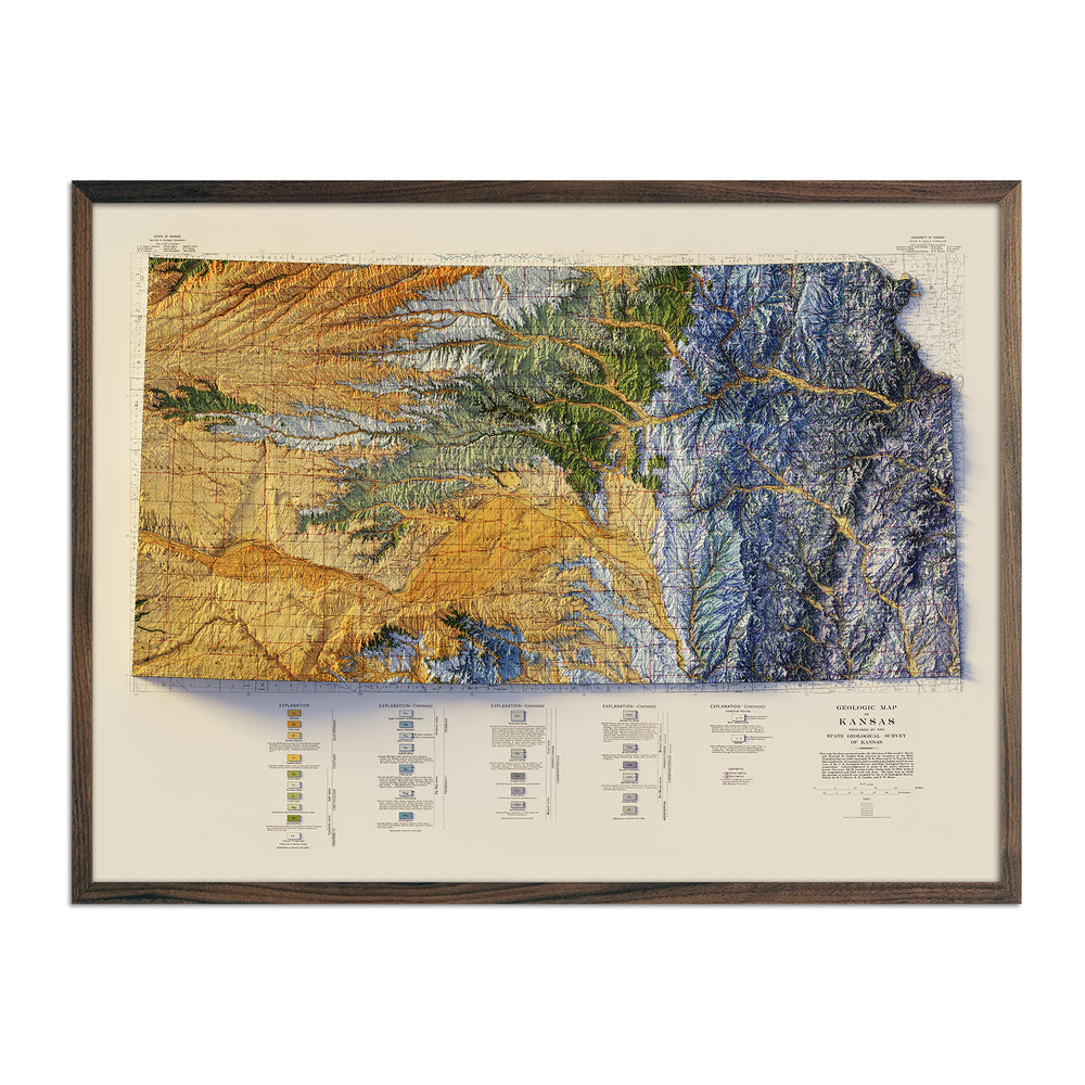 Kansas Relief Maps | Hydrological & Elevation Map Prints - Muir Way