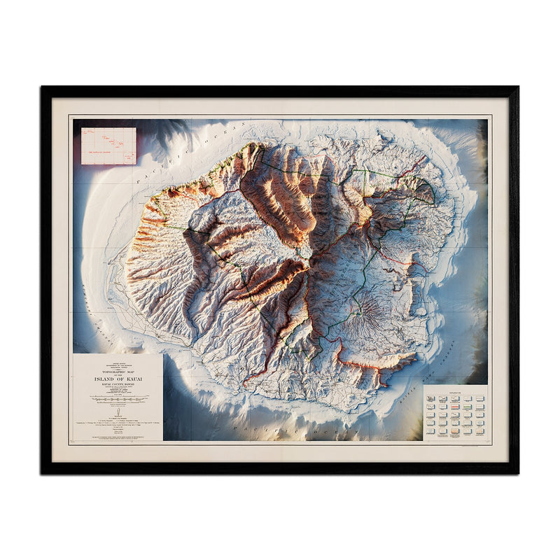 Kauai 1912 Shaded Relief Map - Muir Way - Vintage Relief