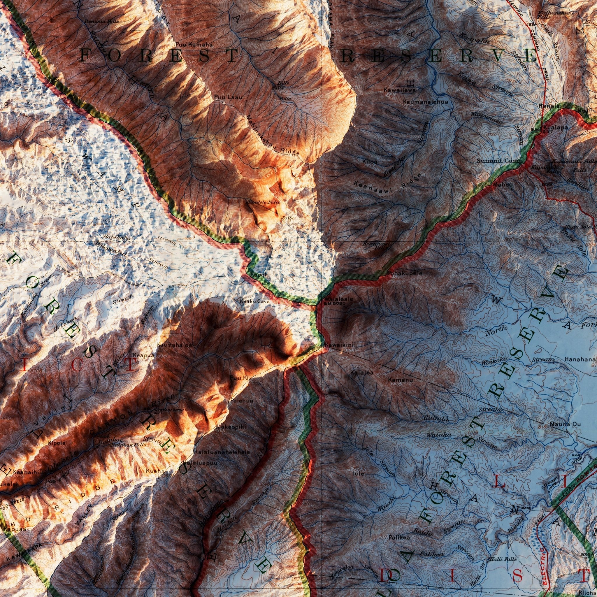 Kauai 1912 Shaded Relief Map - Muir Way - Vintage Relief