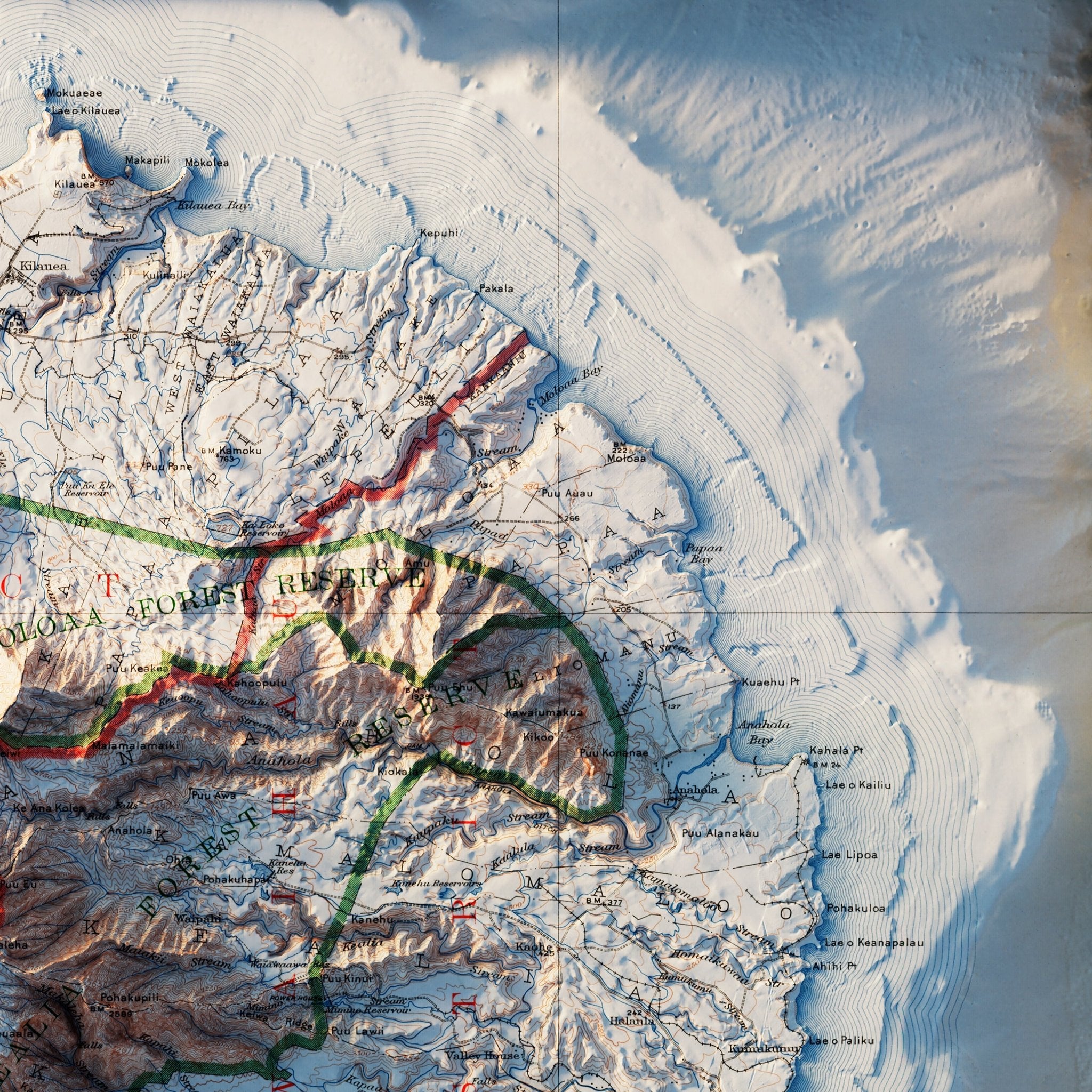 Kauai 1912 Shaded Relief Map - Muir Way - Vintage Relief