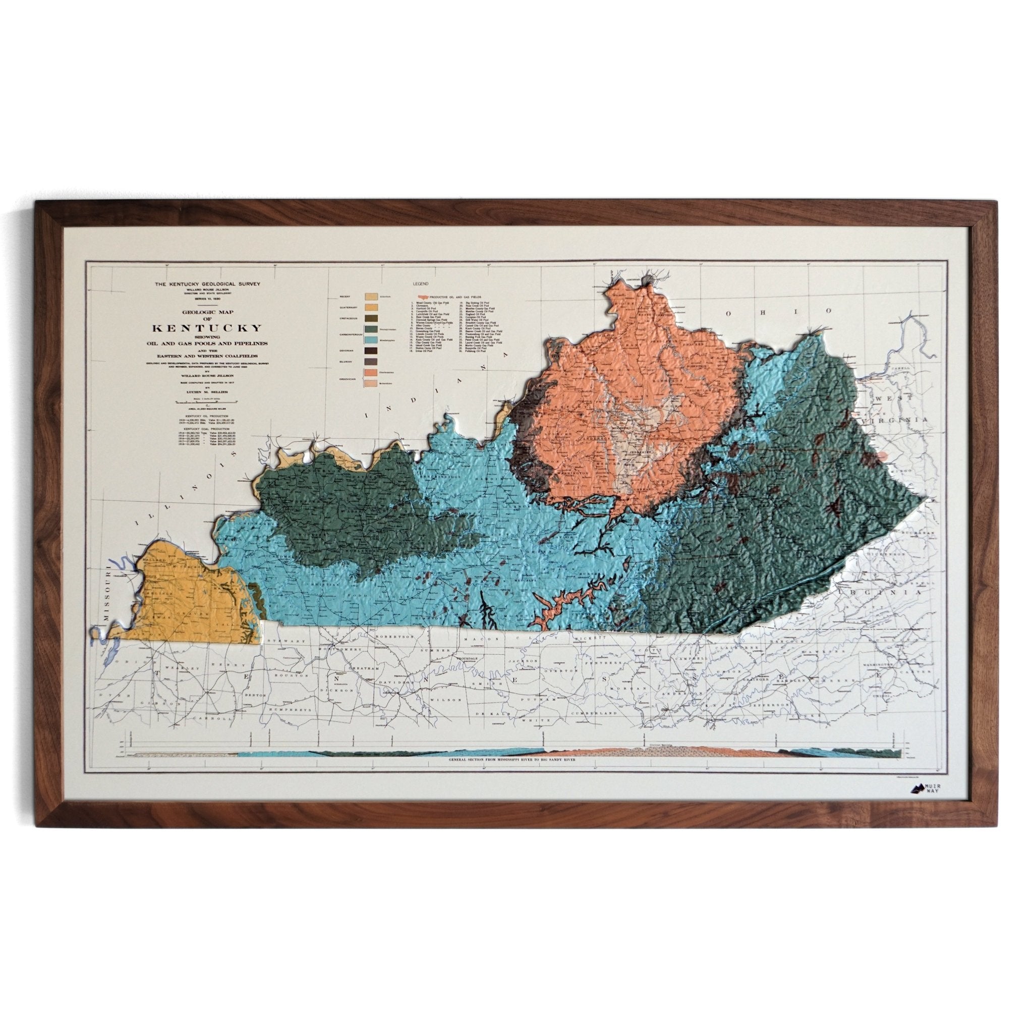 Kentucky 1920 3D Raised Relief Map - Muir Way - 3D