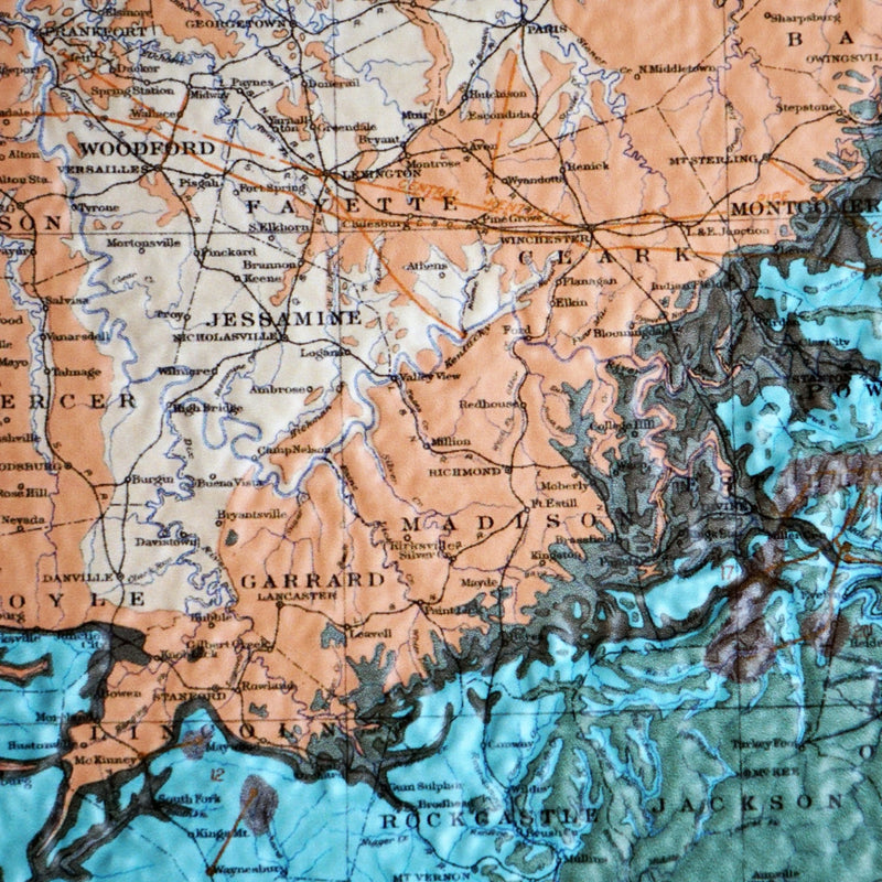Kentucky 1920 3D Raised Relief Map - Muir Way - 3D