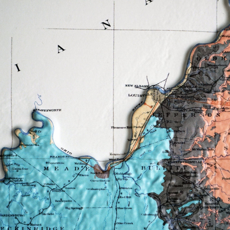 Kentucky 1920 3D Raised Relief Map - Muir Way - 3D