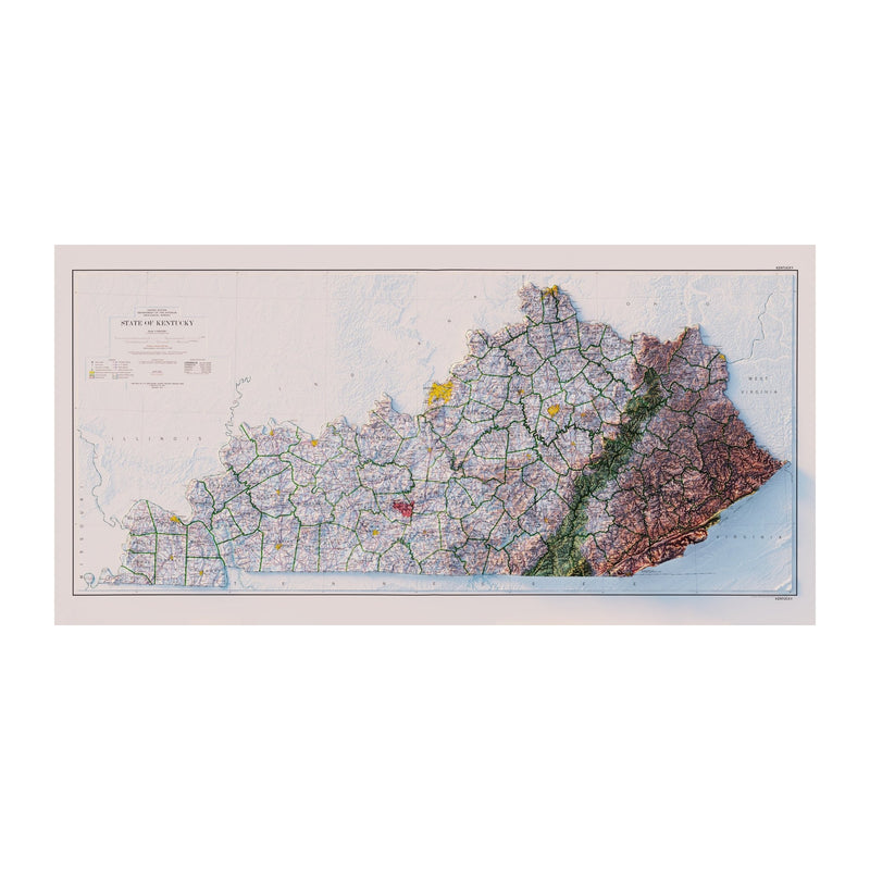 Kentucky 1973 Shaded Relief Map - Muir Way - Vintage Relief