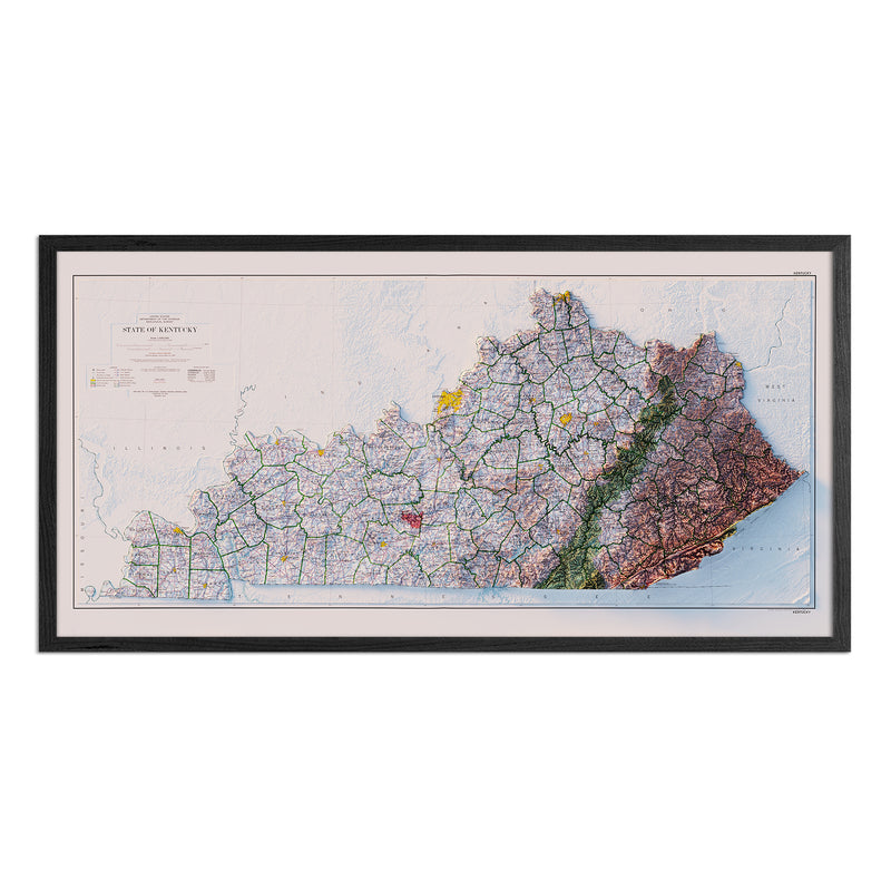 Kentucky 1973 Shaded Relief Map - Muir Way - Vintage Relief