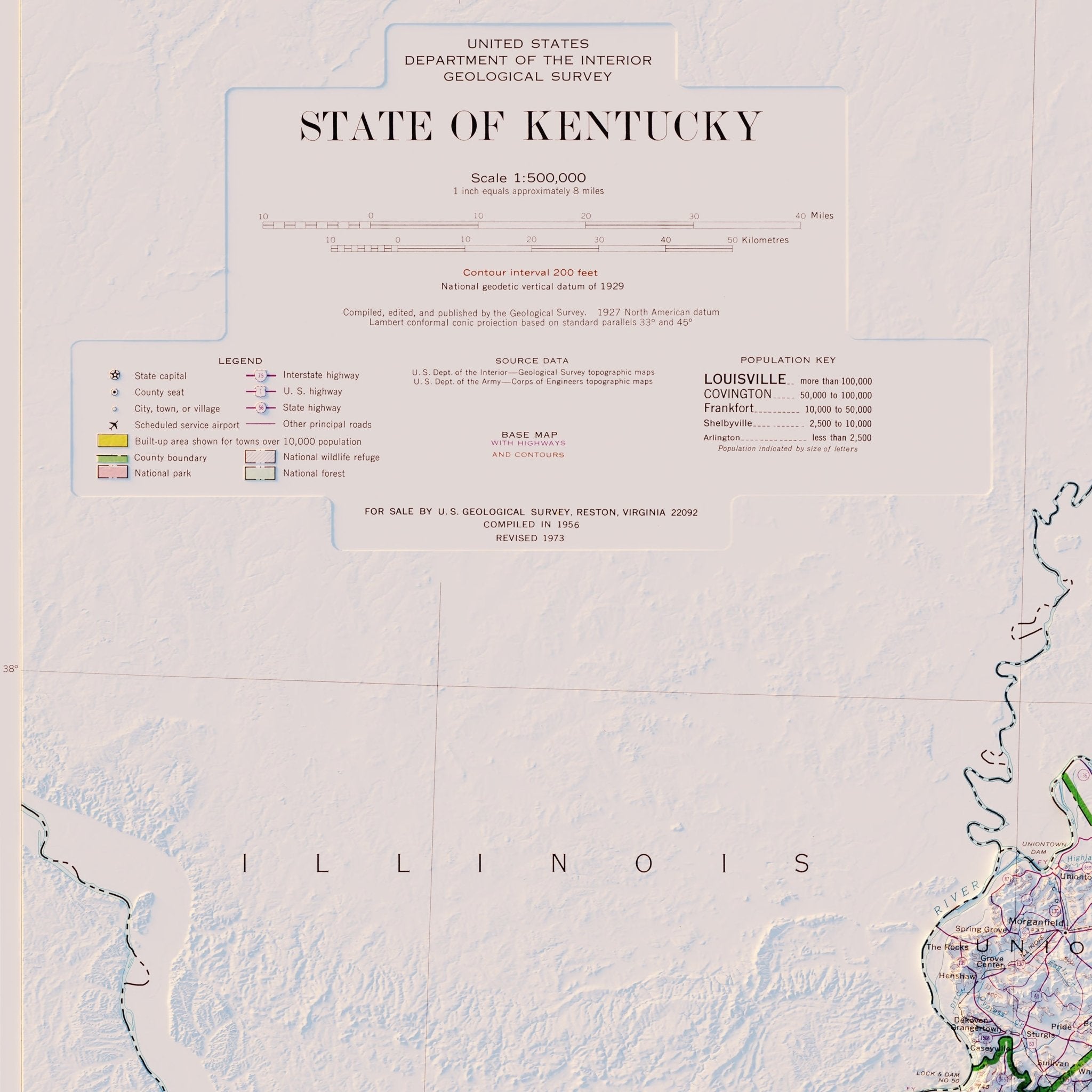 Kentucky 1973 Shaded Relief Map - Muir Way - Vintage Relief