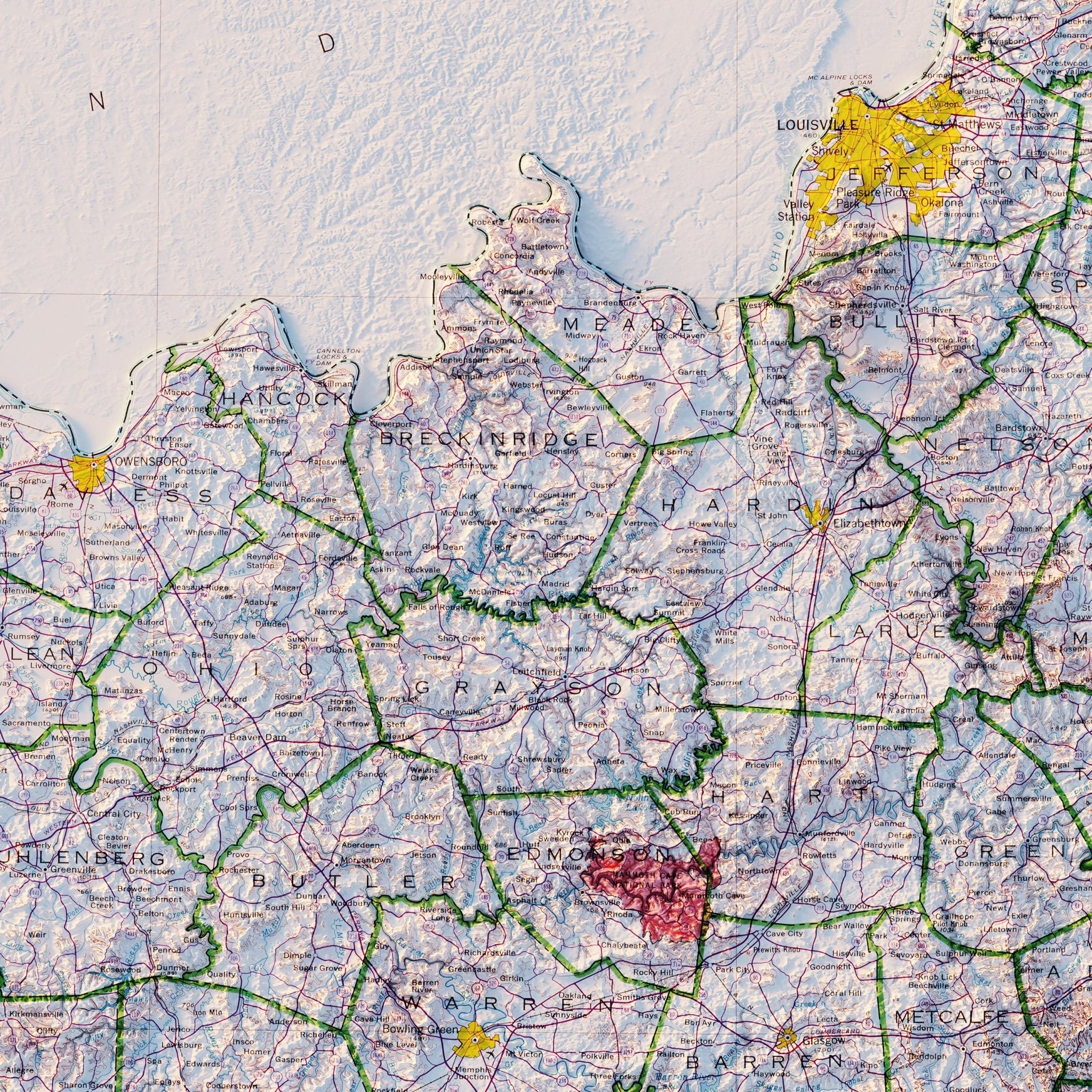 Kentucky 1973 Shaded Relief Map - Muir Way - Vintage Relief