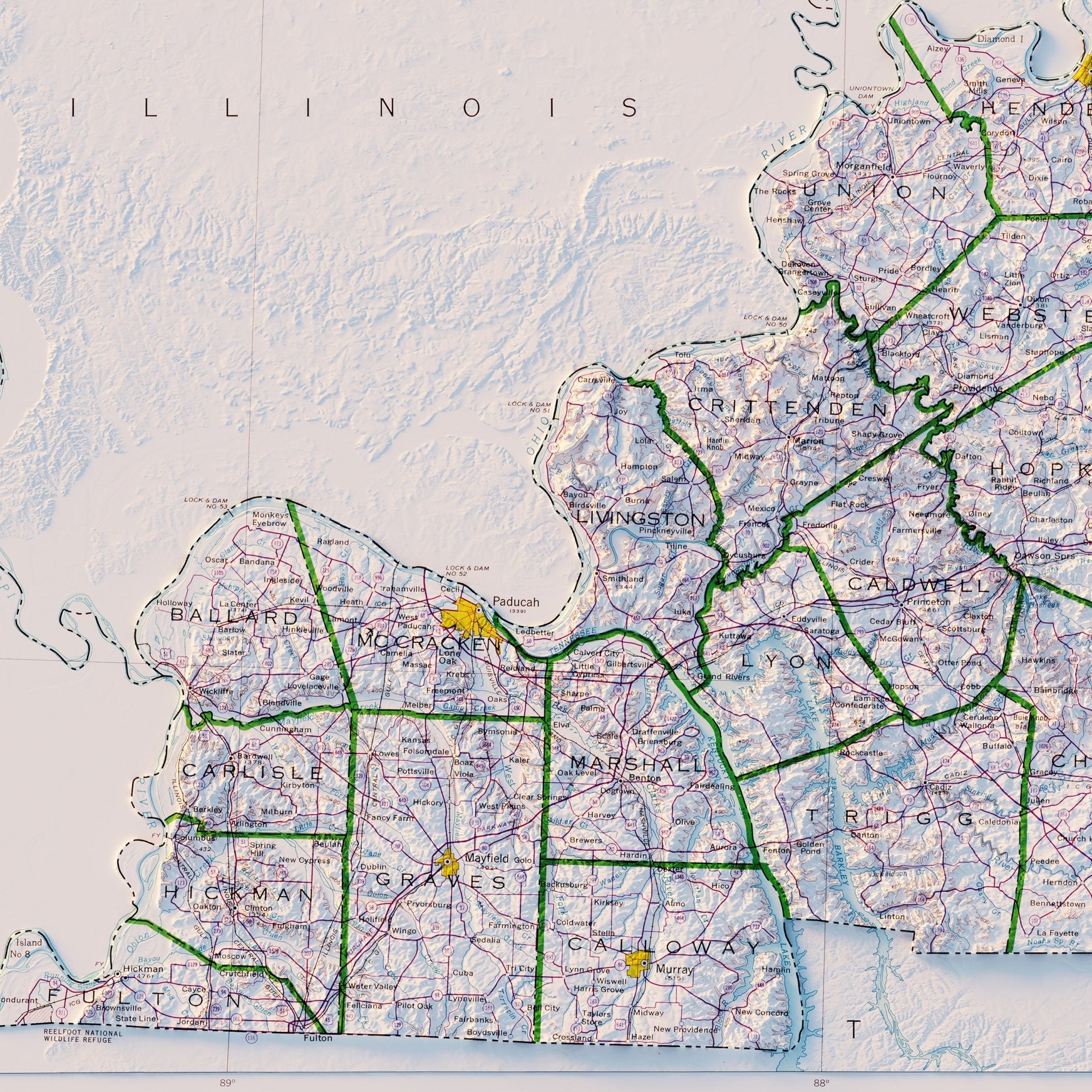 Kentucky 1973 Shaded Relief Map - Muir Way - Vintage Relief
