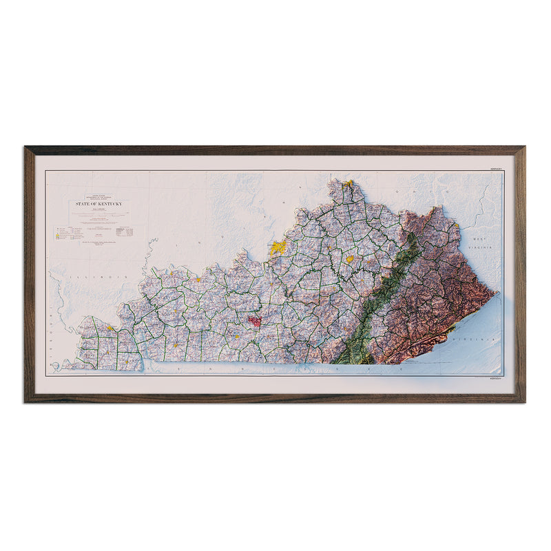 Kentucky 1973 Shaded Relief Map - Muir Way - Vintage Relief