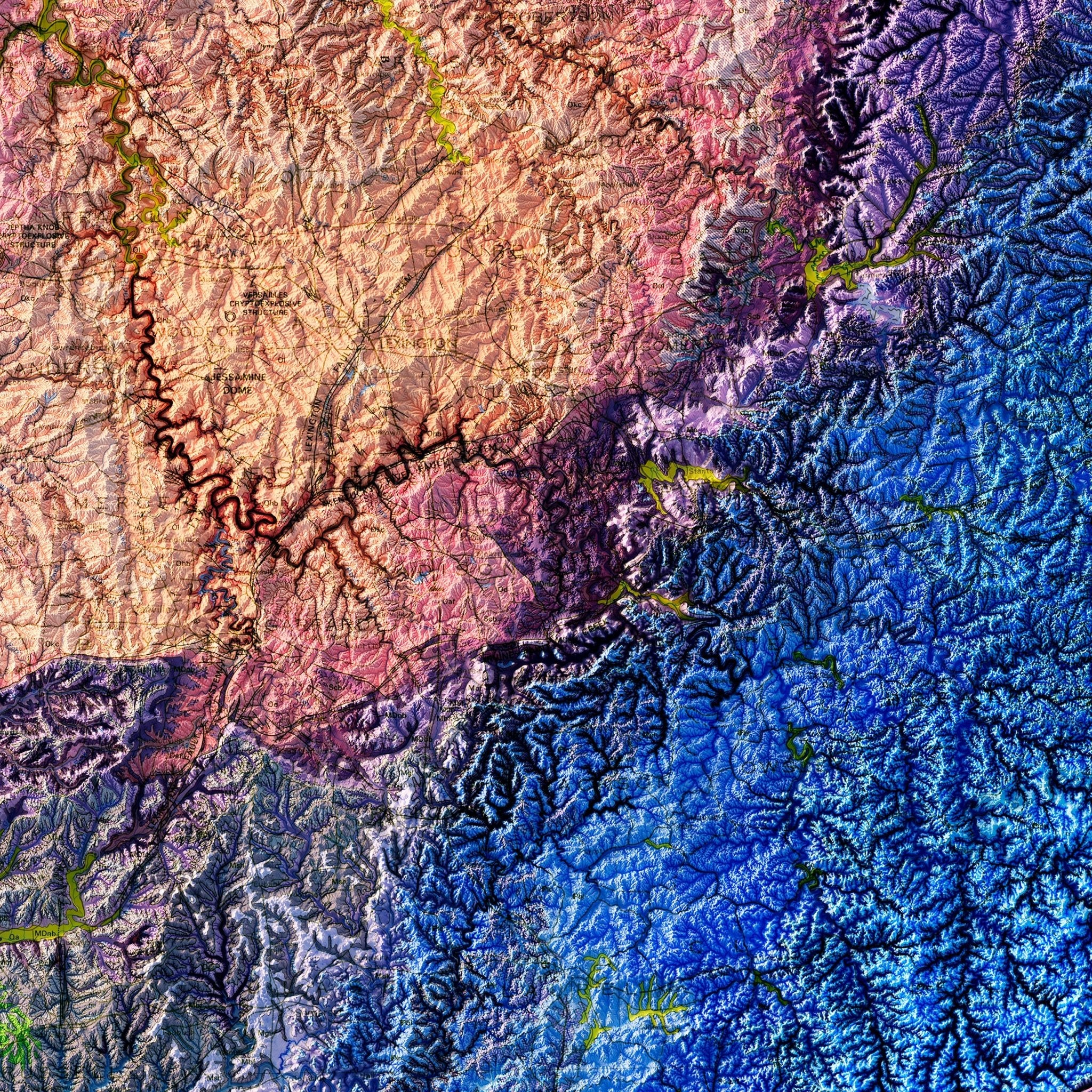 Kentucky 1988 Shaded Relief Map - Muir Way - Vintage Relief