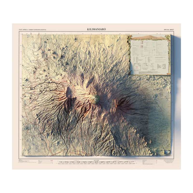 Kilimanjaro 1978 Shaded Relief Map - Muir Way - Vintage Relief
