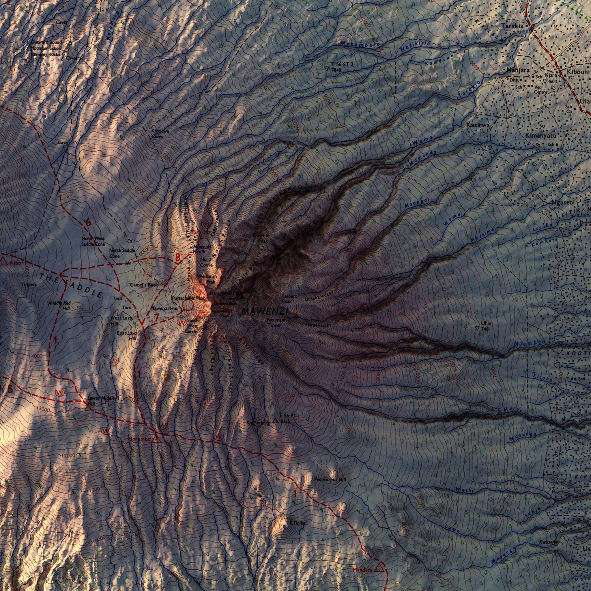 Kilimanjaro 1978 Shaded Relief Map - Muir Way - Vintage Relief