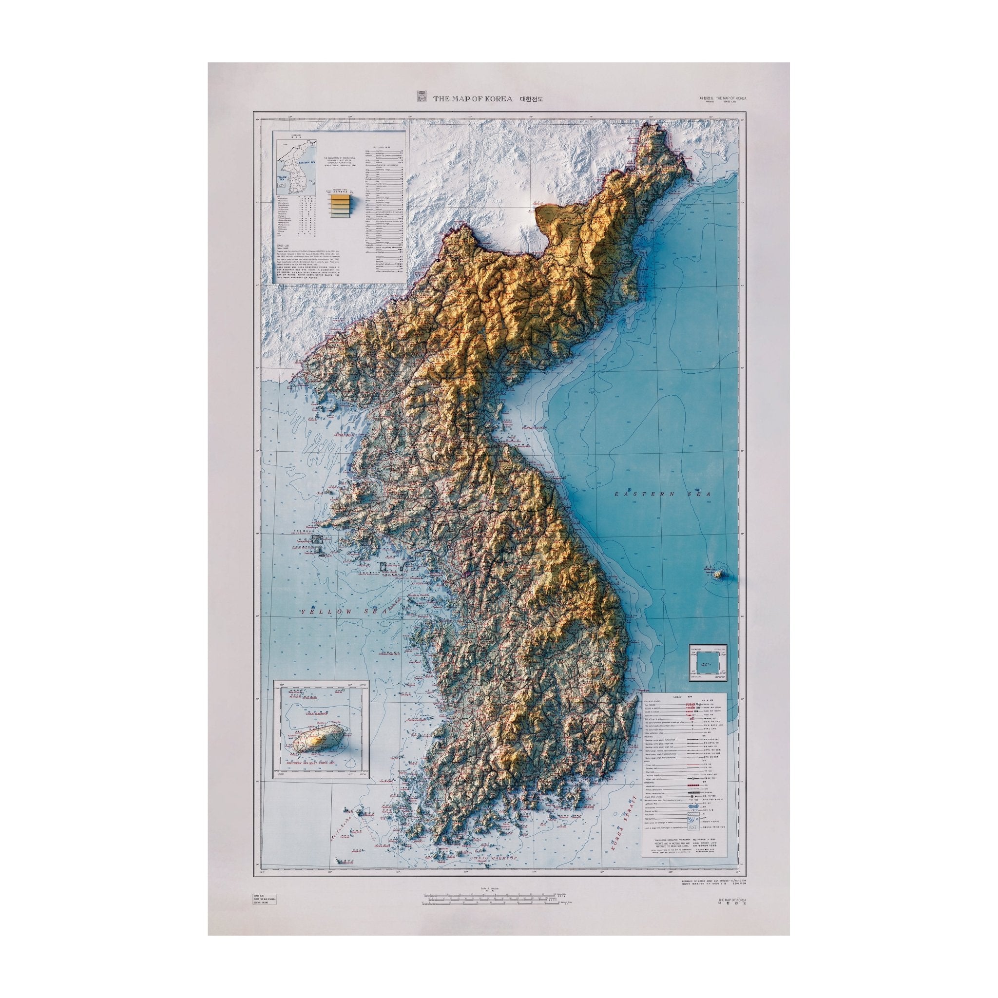 Korea 1966 Shaded Relief Map - Muir Way - Vintage Relief