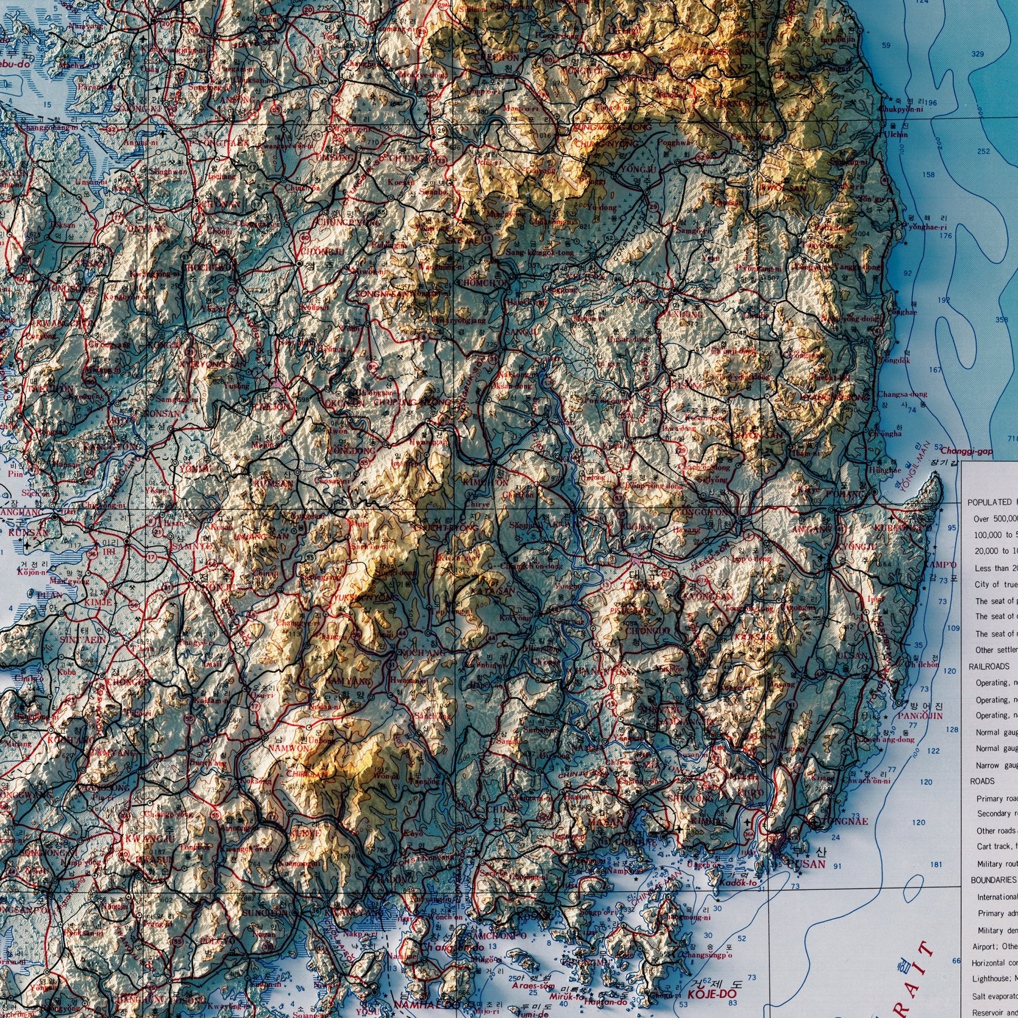 Korea 1966 Shaded Relief Map - Muir Way - Vintage Relief