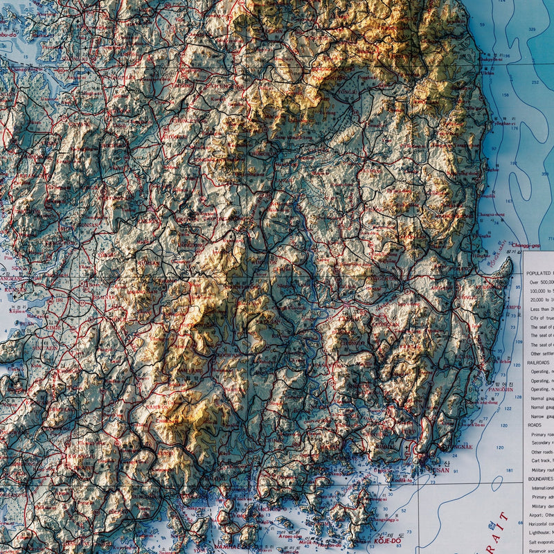 Korea 1966 Shaded Relief Map - Muir Way - Vintage Relief