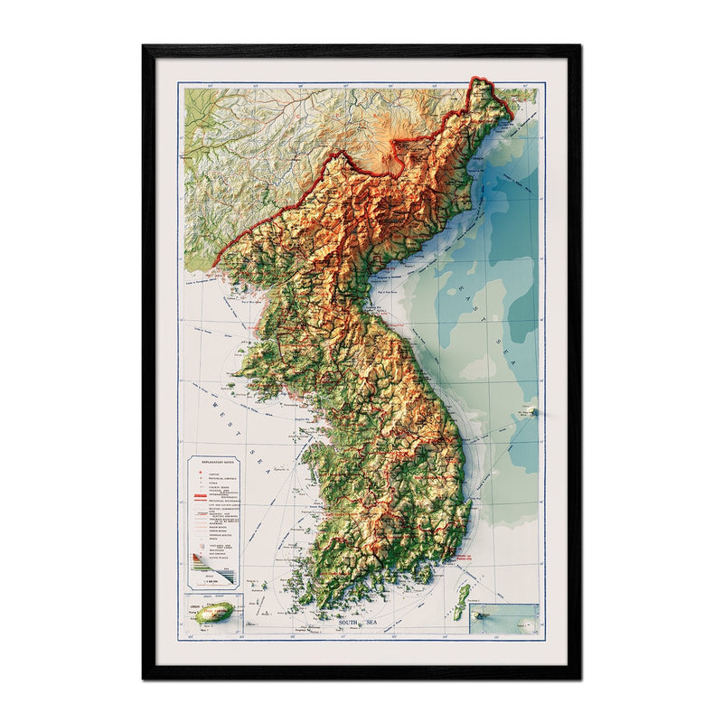 Korea Topographic 1966 Shaded Relief Map - Muir Way - Vintage Relief