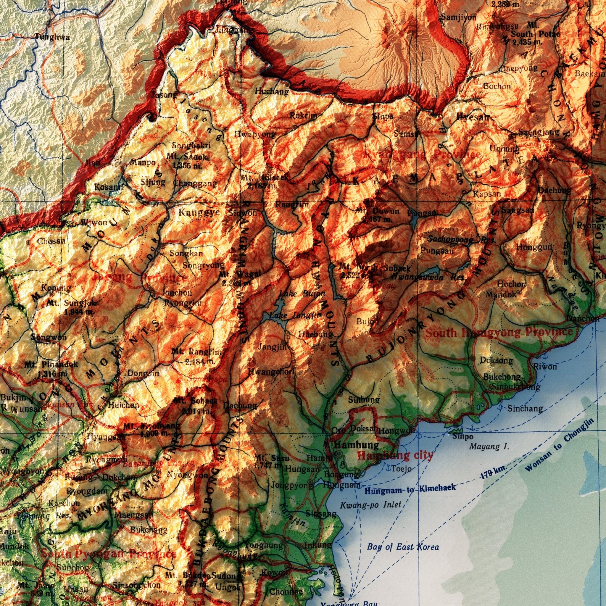 Korea Topographic 1966 Shaded Relief Map - Muir Way - Vintage Relief