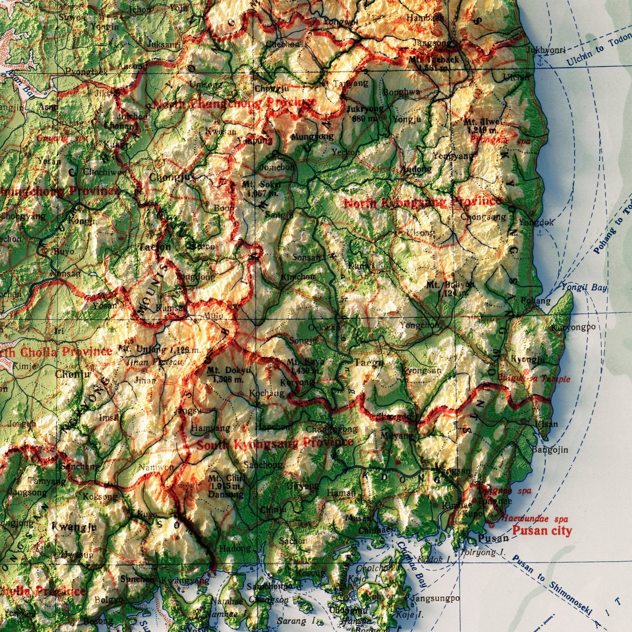 Korea Topographic 1966 Shaded Relief Map - Muir Way - Vintage Relief