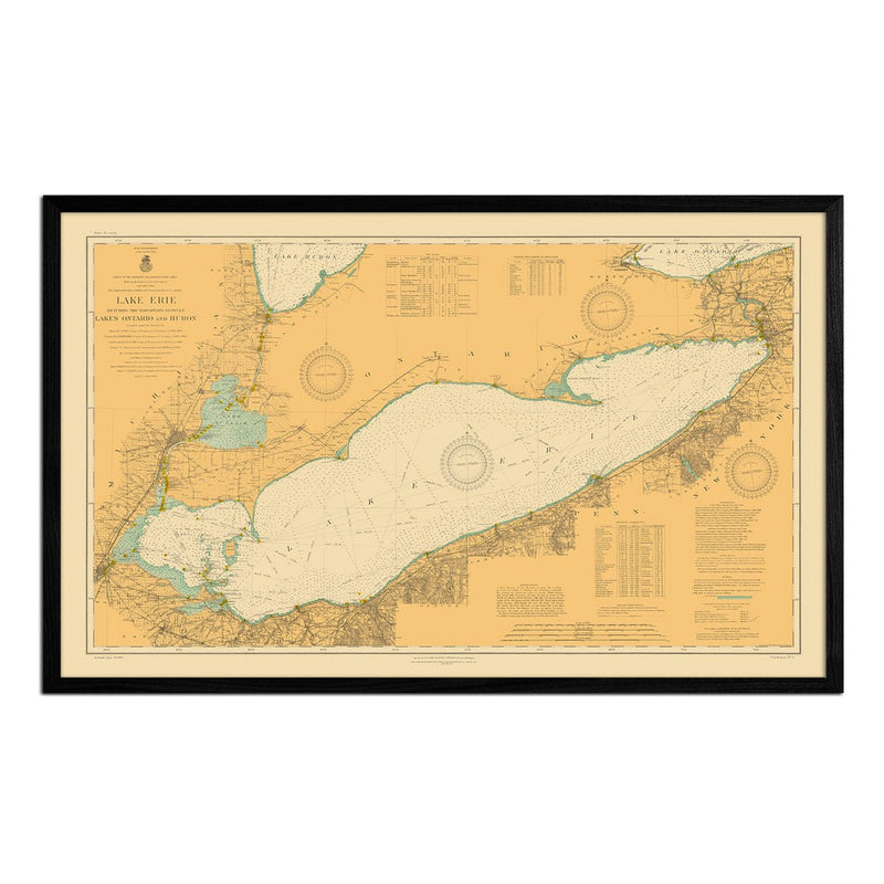 Lake Erie and Waterways between Lakes Ontario and Huron Nautical Chart 1910 - Muir Way - Vintage Map