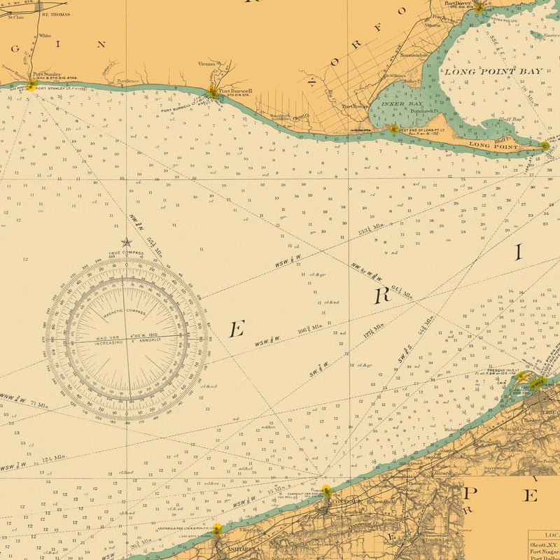 Lake Erie and Waterways between Lakes Ontario and Huron Nautical Chart 1910 - Muir Way - Vintage Map