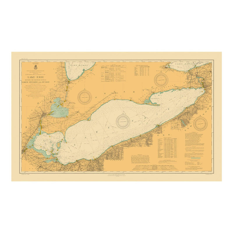 Lake Erie and Waterways between Lakes Ontario and Huron Nautical Chart 1910 - Muir Way - Vintage Map